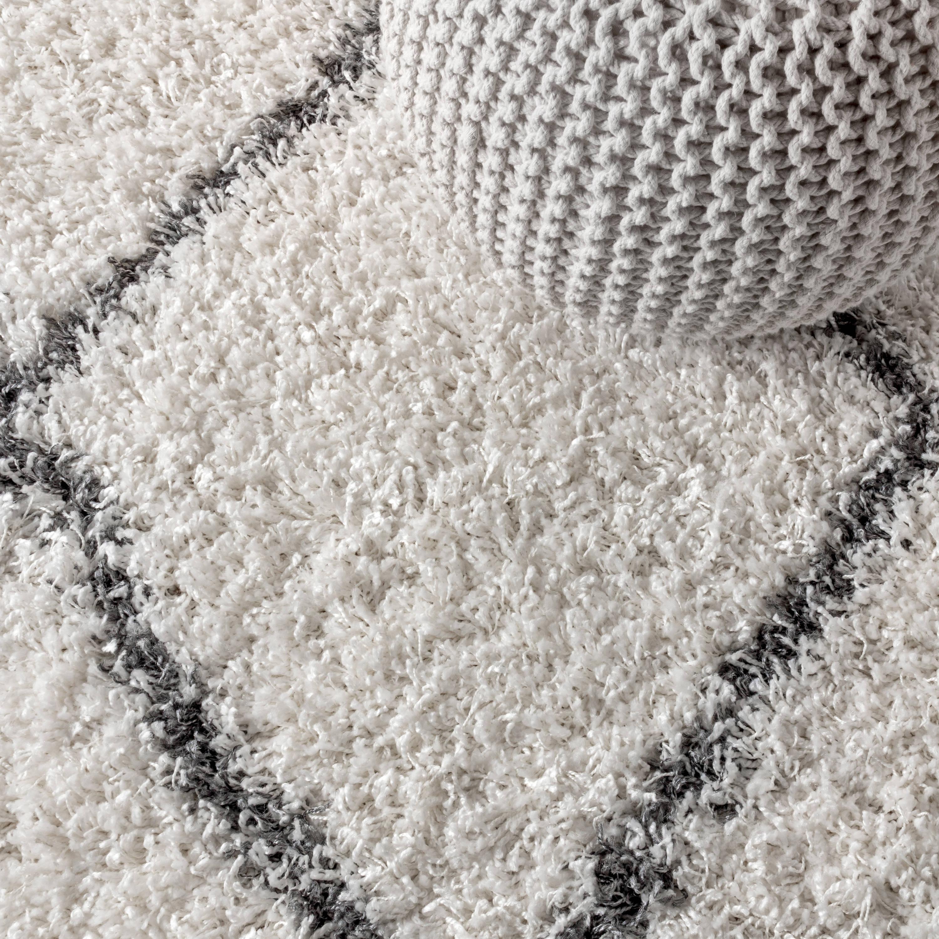 5'x8' Mercer Shag Plush Tassel Moroccan Geometric Trellis Area Rug, Cream/Grey - JONATHAN Y