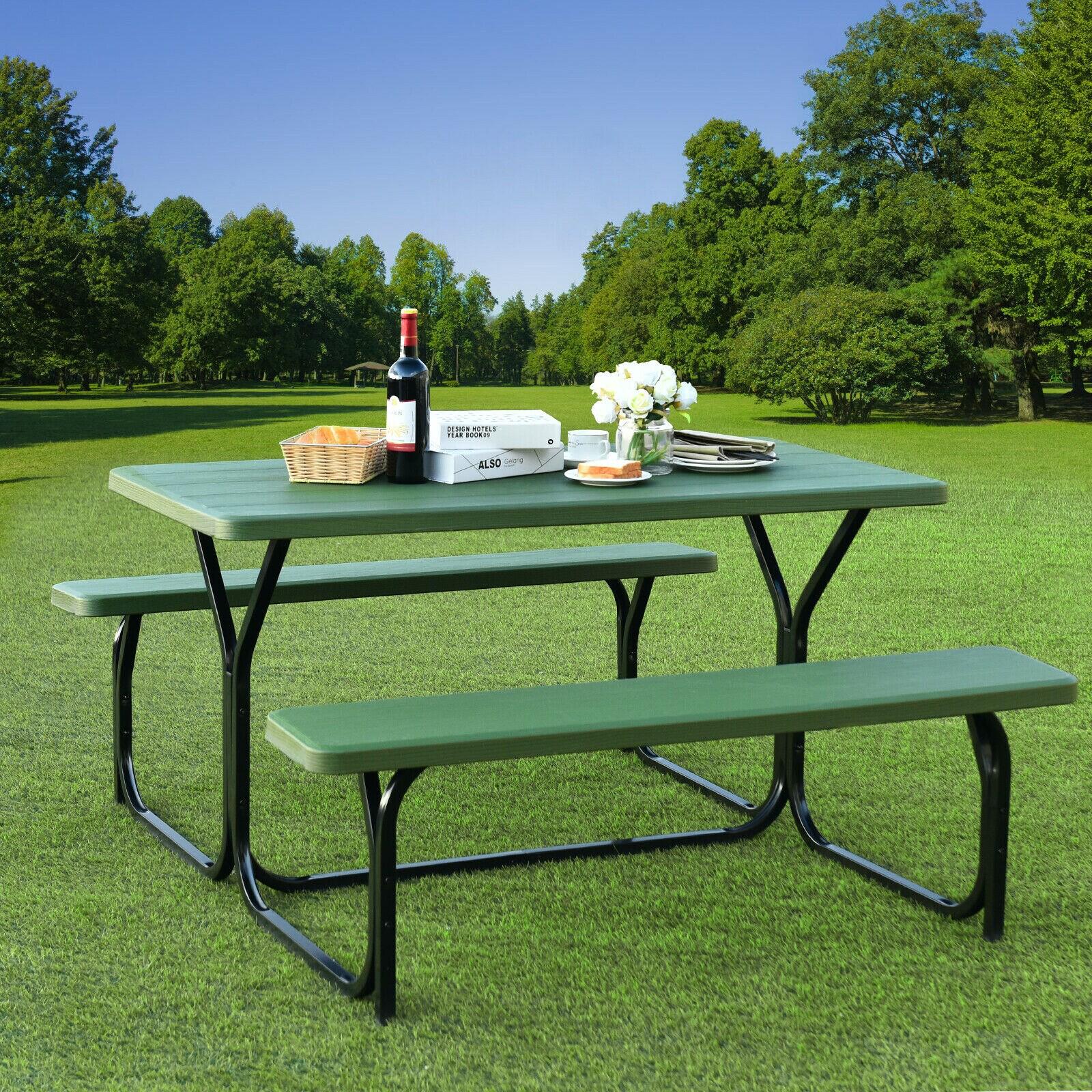 Spaco Picnic Table Bench Set for Outdoor Camping -Green, Furniture Conversation Sets, Coffee Table for Garden, Poolside, Backyard