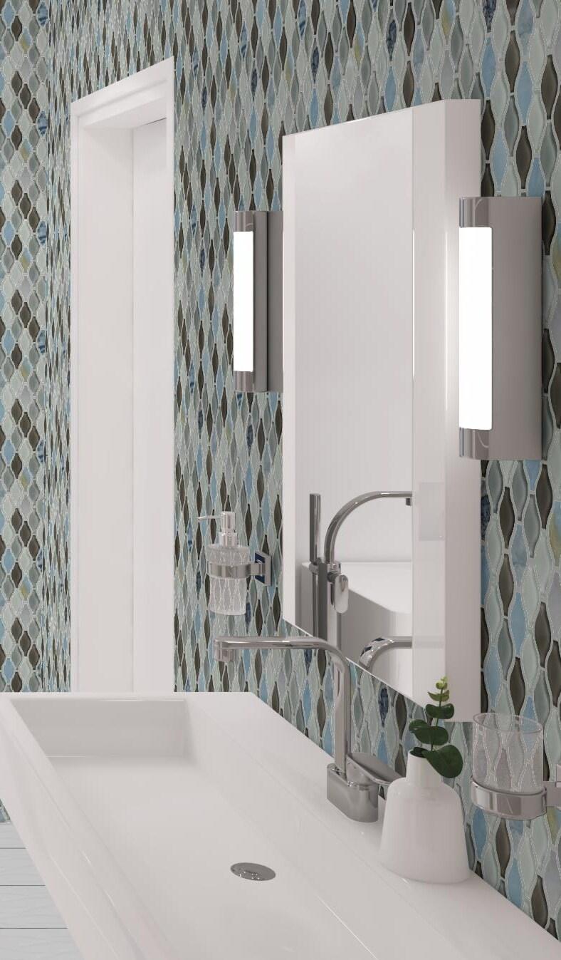 Annabelle Glass and Stone Arabesque Mosaic Kitchen Backsplash, Bathroom, Shower, Pool, Wall and Floor Tile