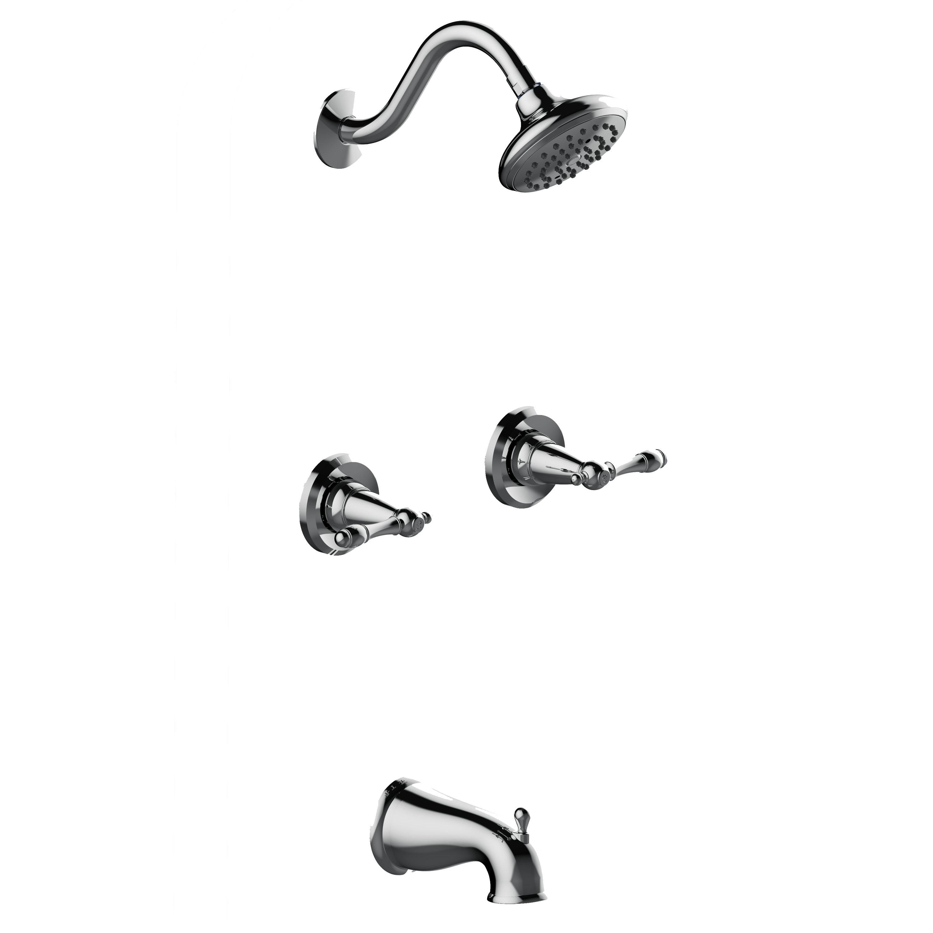 Design House 595694 Oakmont Classic Bath and Shower Trim with Single-Function Shower Head, 2-Handle Faucet and Valve for Bathroom, Polished Chrome