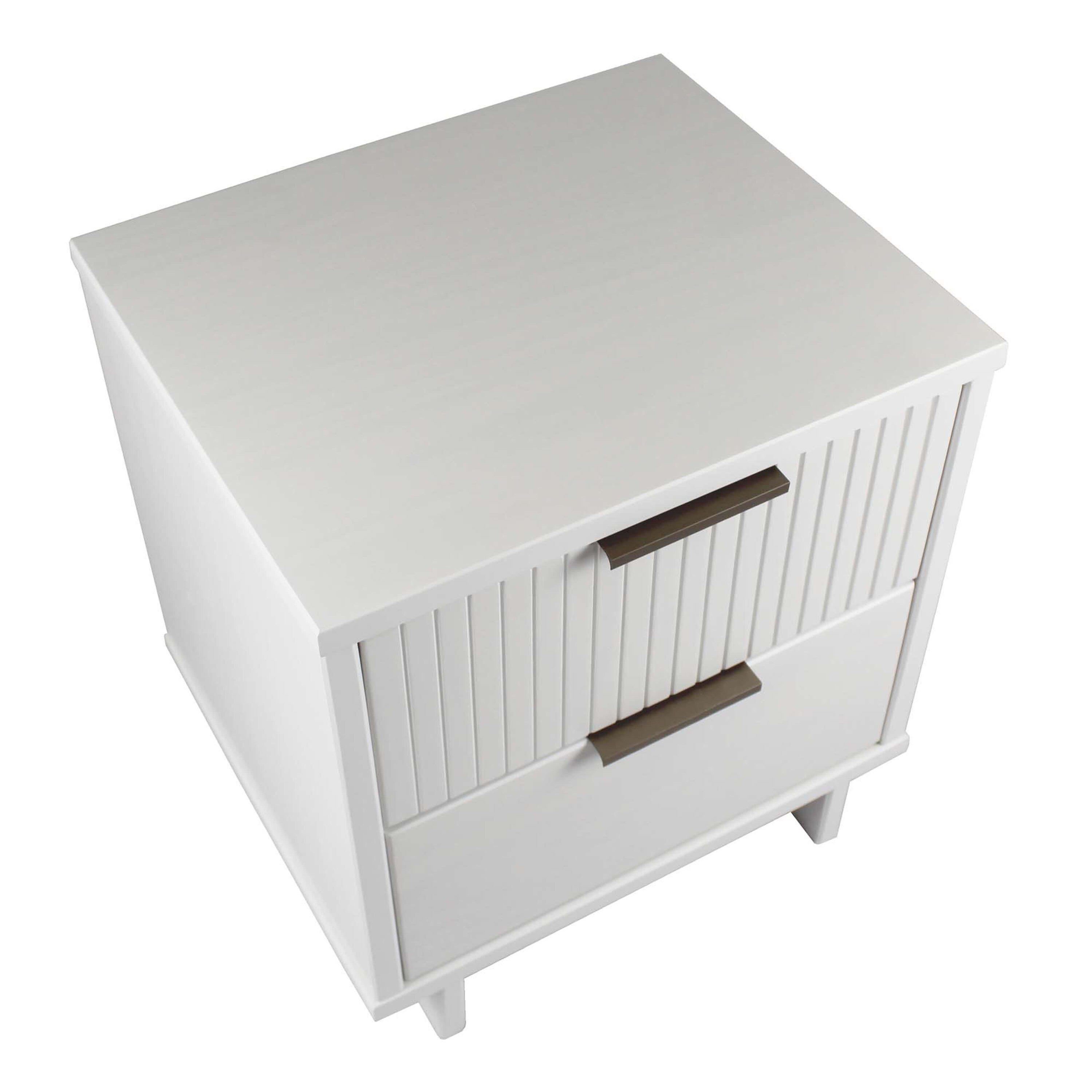 Manhattan Comfort Set of 2 Granville 2 Drawer Nightstands White: Modern Style, Pine Frame, Metal Glides, Includes Anti-Tip Hardware