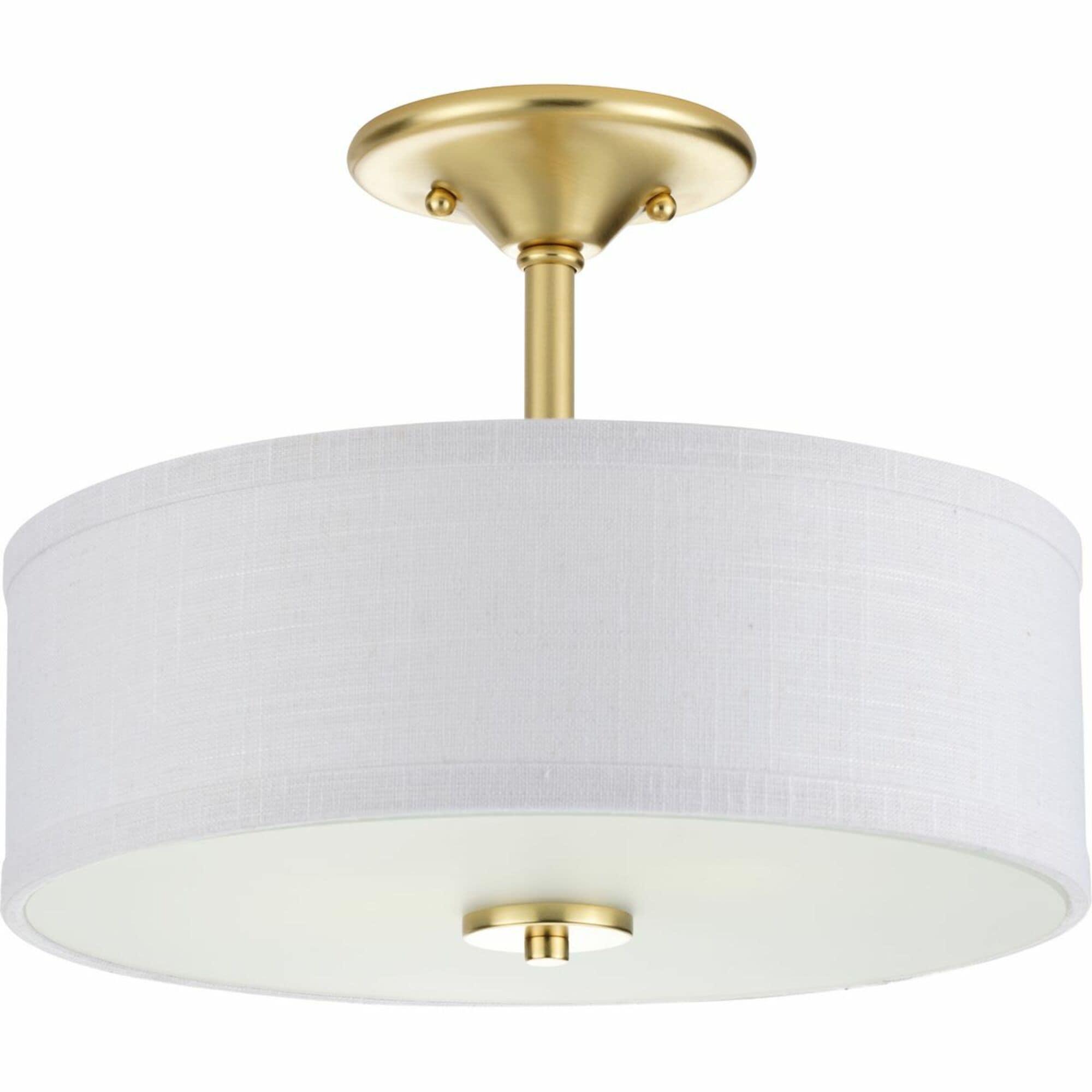 Progress Lighting, Inspire Collection, 3-Light Semi-Flush Mount, Satin Brass, Summer Linen Shade