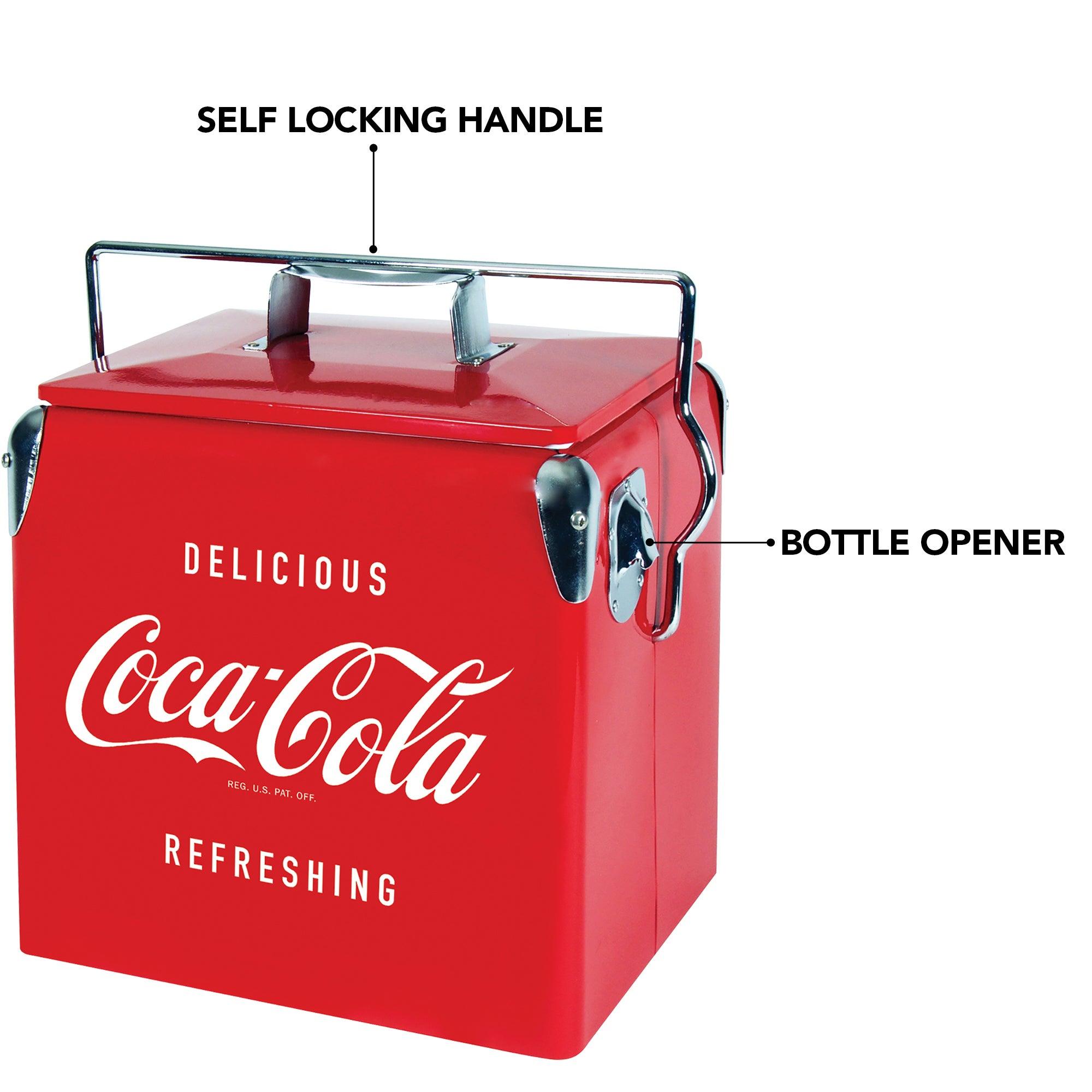 Retro Red Metal Cooler with Bottle Opener, 13L Capacity