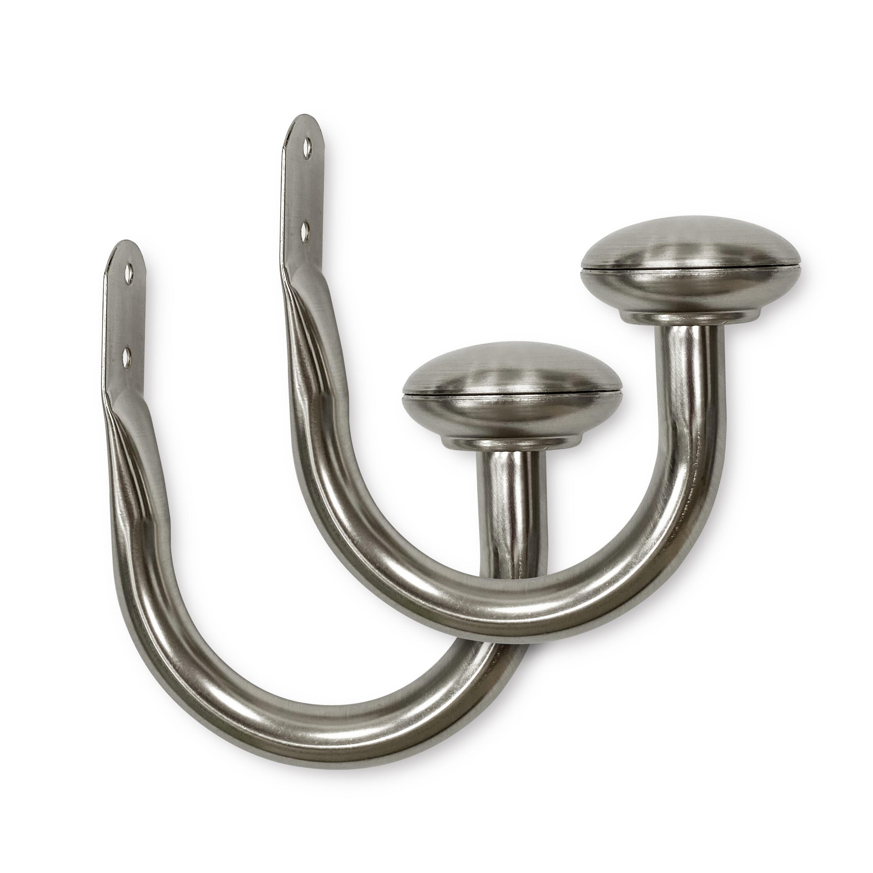 Set of 2 (2.7"x6.5") Steel Curtain Holdbacks in Brushed Nickel - Lumi Home Furnishings: Tie Backs & Holder Hooks