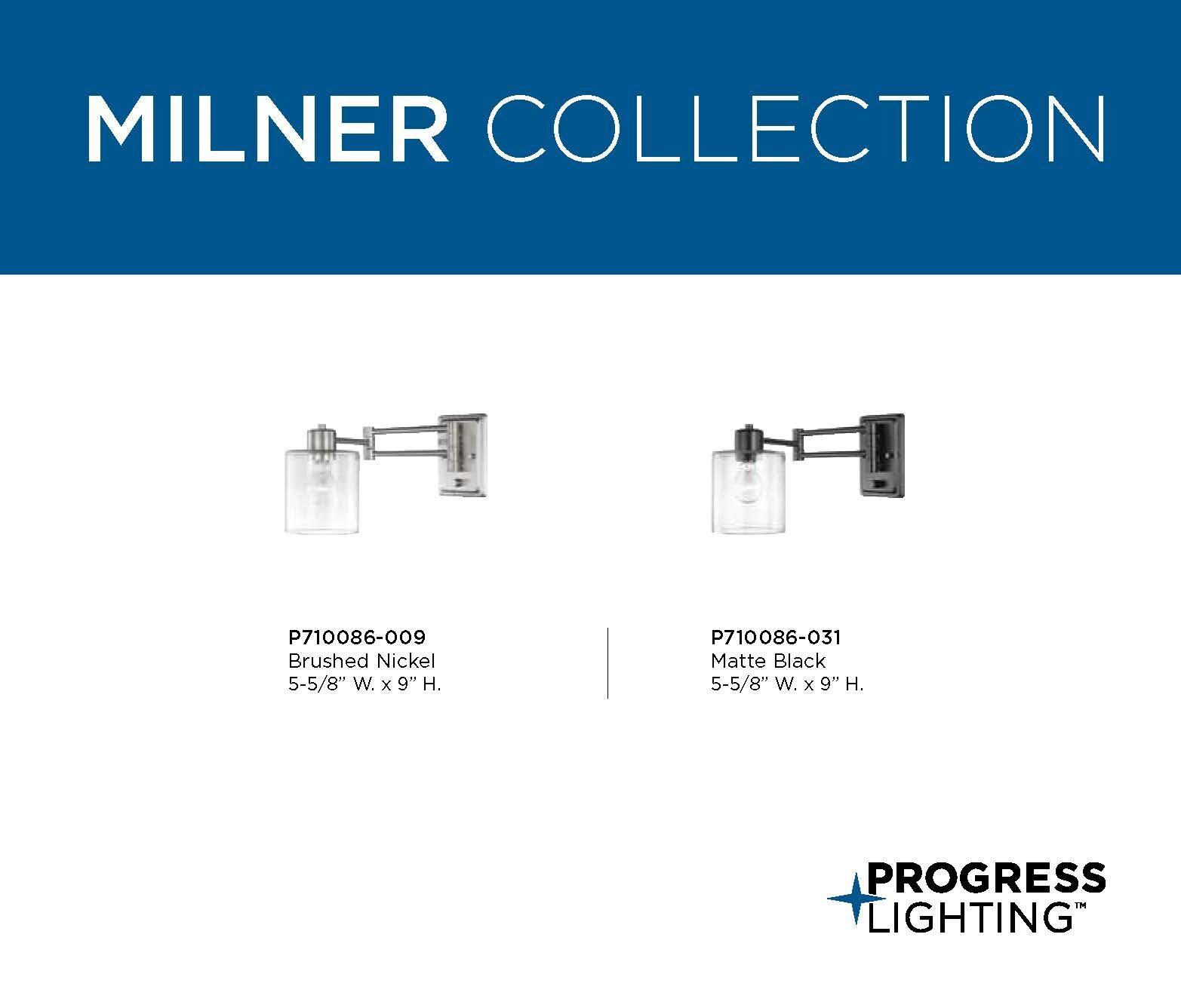 Progress Lighting Milner 1-Light Wall Bracket, Black, Clear Glass Shade
