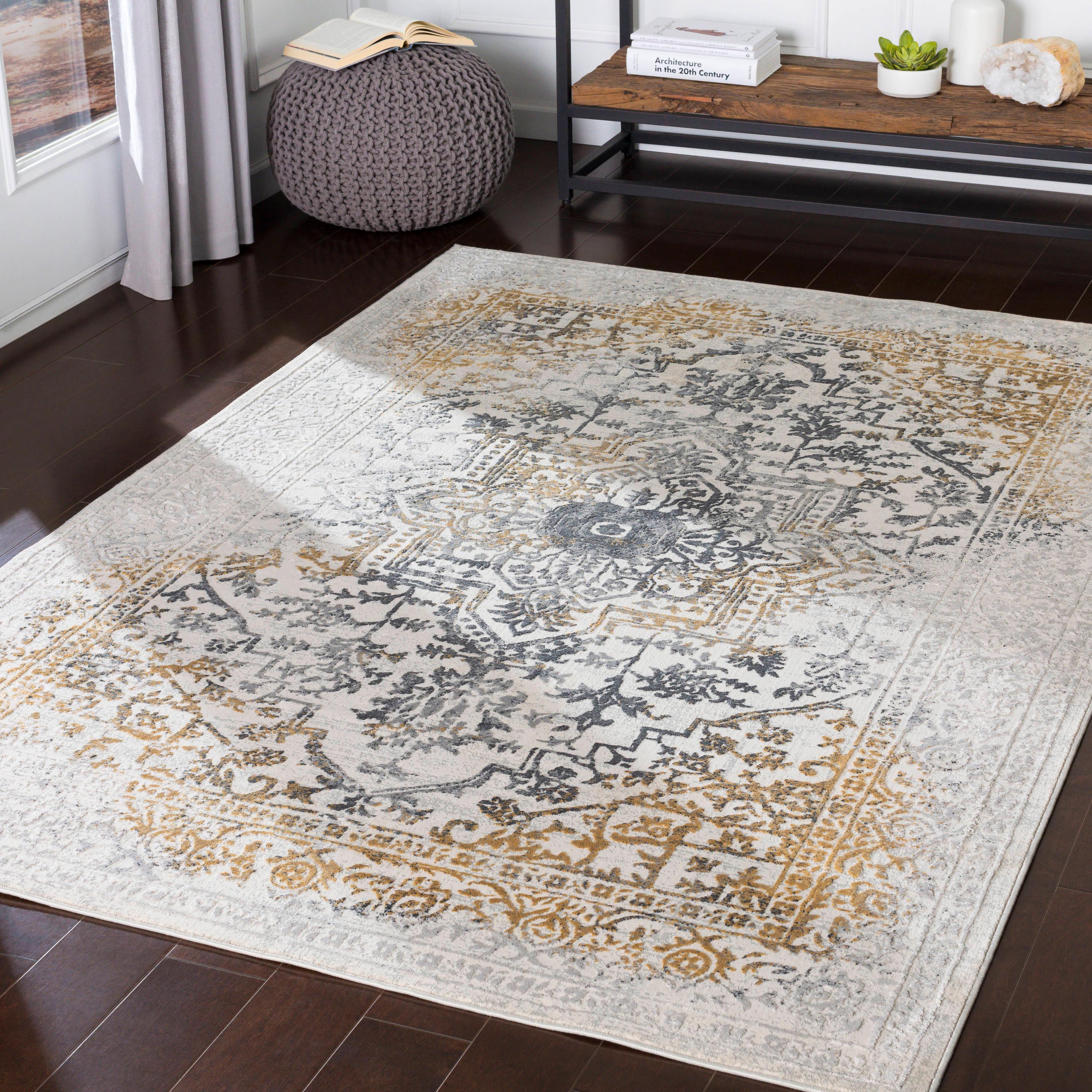 Luxurious Gray Viscose Rectangular Area Rug, 79" x 114"