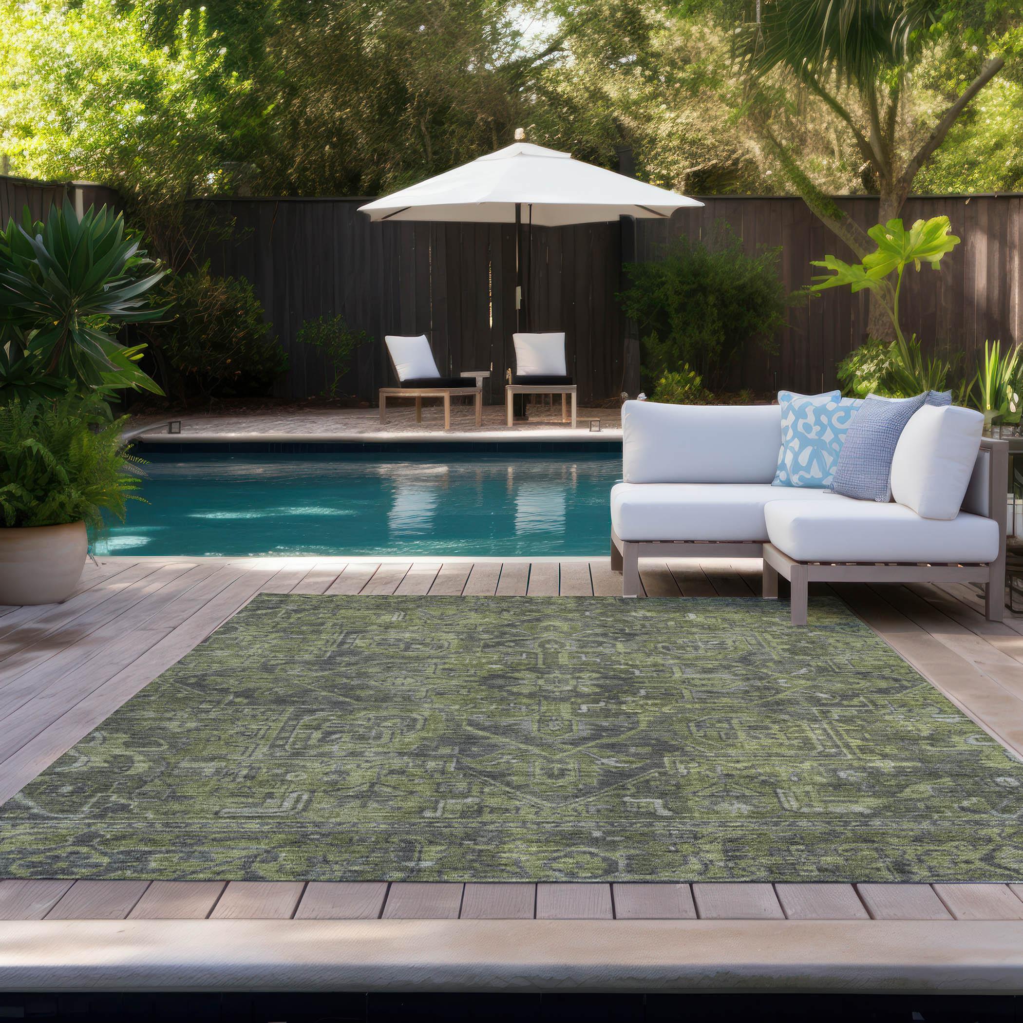 Green Synthetic Oriental 9' x 12' Washable Area Rug