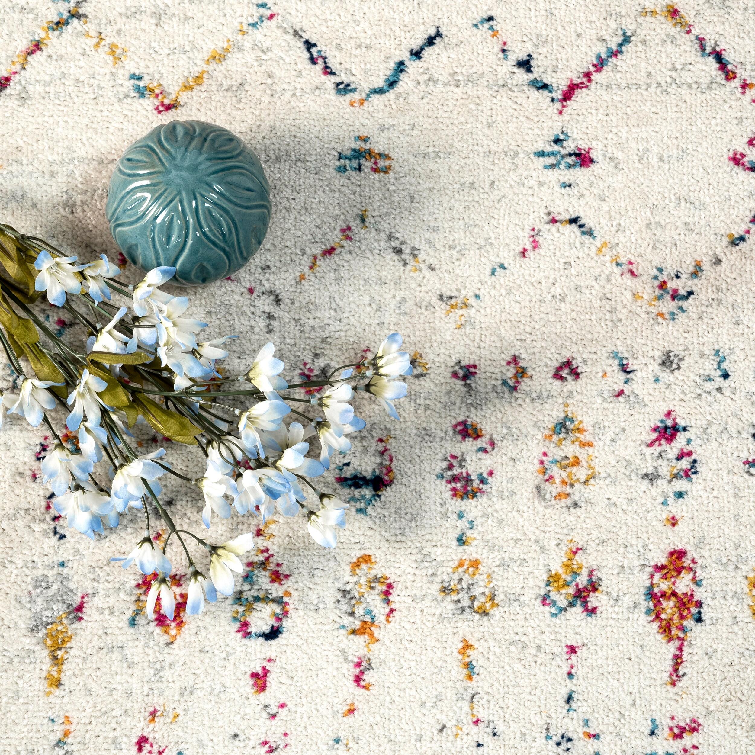 Nuloom 6 Square Moroccan Blythe Indoor Area Rug, Light Multicolor, Faded Bohemian Design, Stain Resistant, BedroomLiving Room, Kitchen,