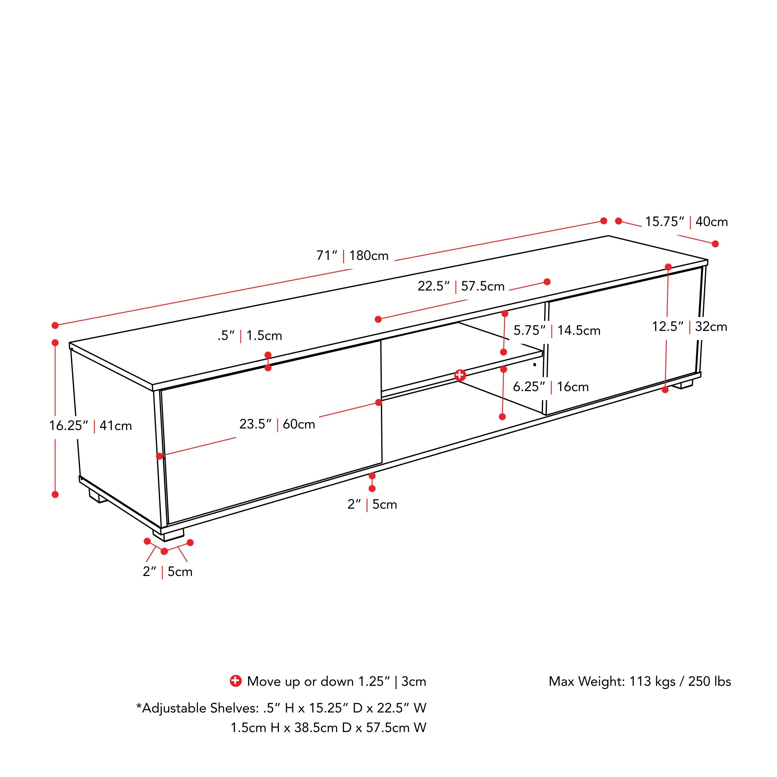 CorLiving Hollywood TV Stand for TVs up to 85" Black: Modern Console, Adjustable Shelves, MDF Frame