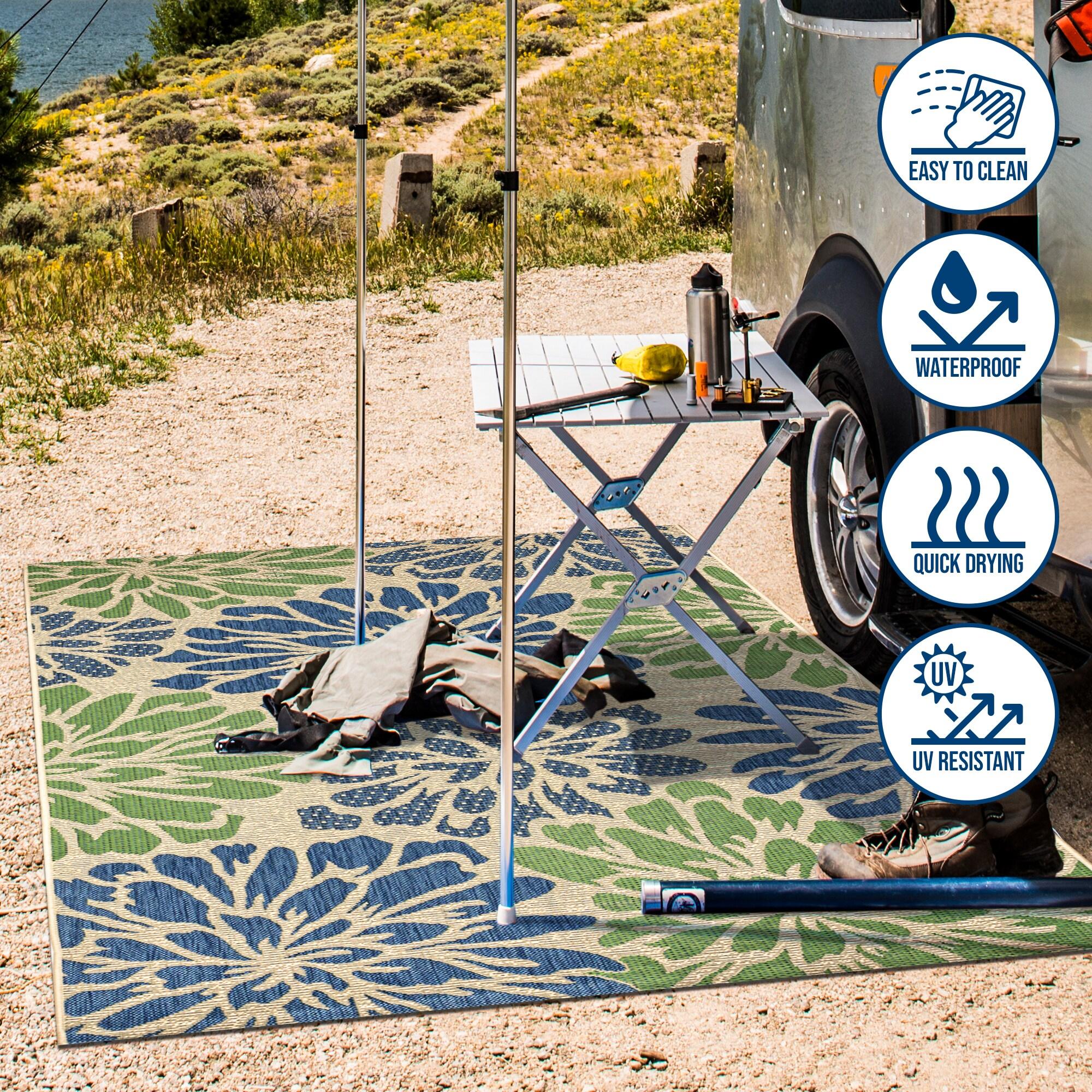 9' X 12' Zinnia Modern Floral Textured Weave Indoor/Outdoor Area Rug, Navy/Green - JONATHAN Y