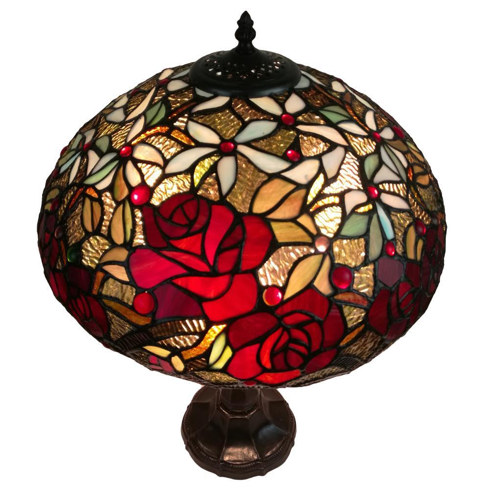 Amora Lighting  24 in. Tiffany Style Red Roses Table Lamp