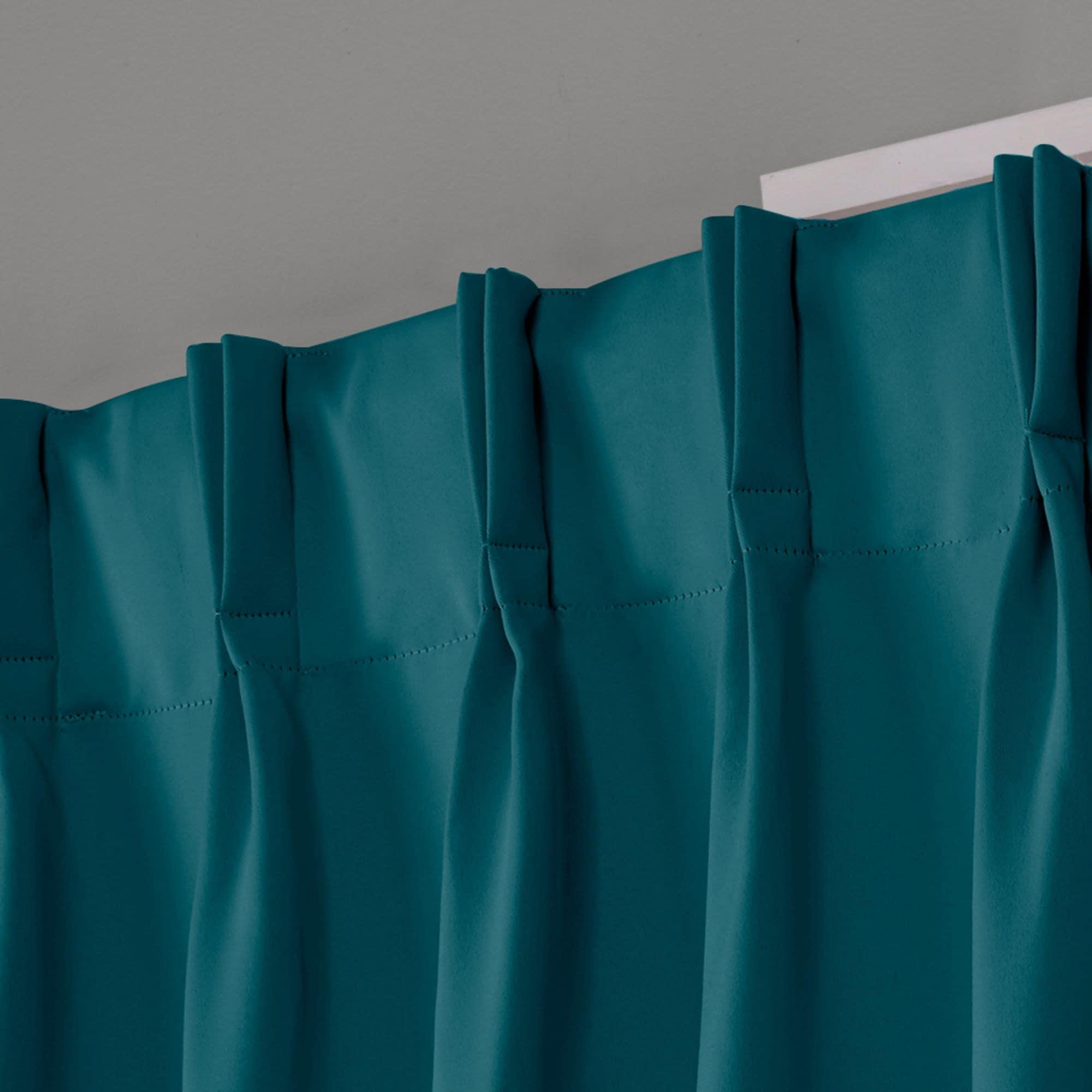 Set of 2 96"x52" Sateen Pinch Pleat Woven Blackout Back Tab Window Curtain Panel Teal - Exclusive Home