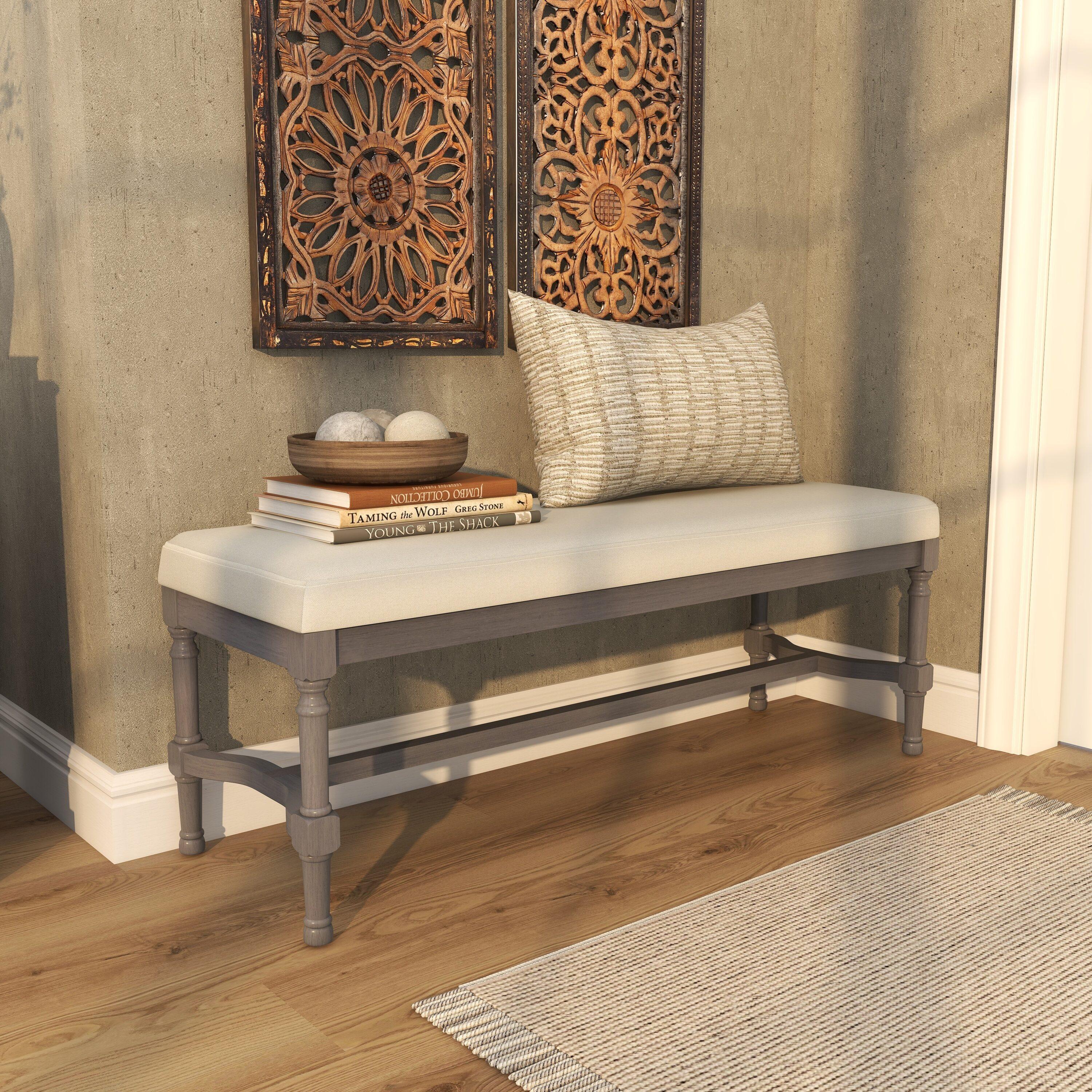 DecMode Wood Bench with Burlap Seat, Gray