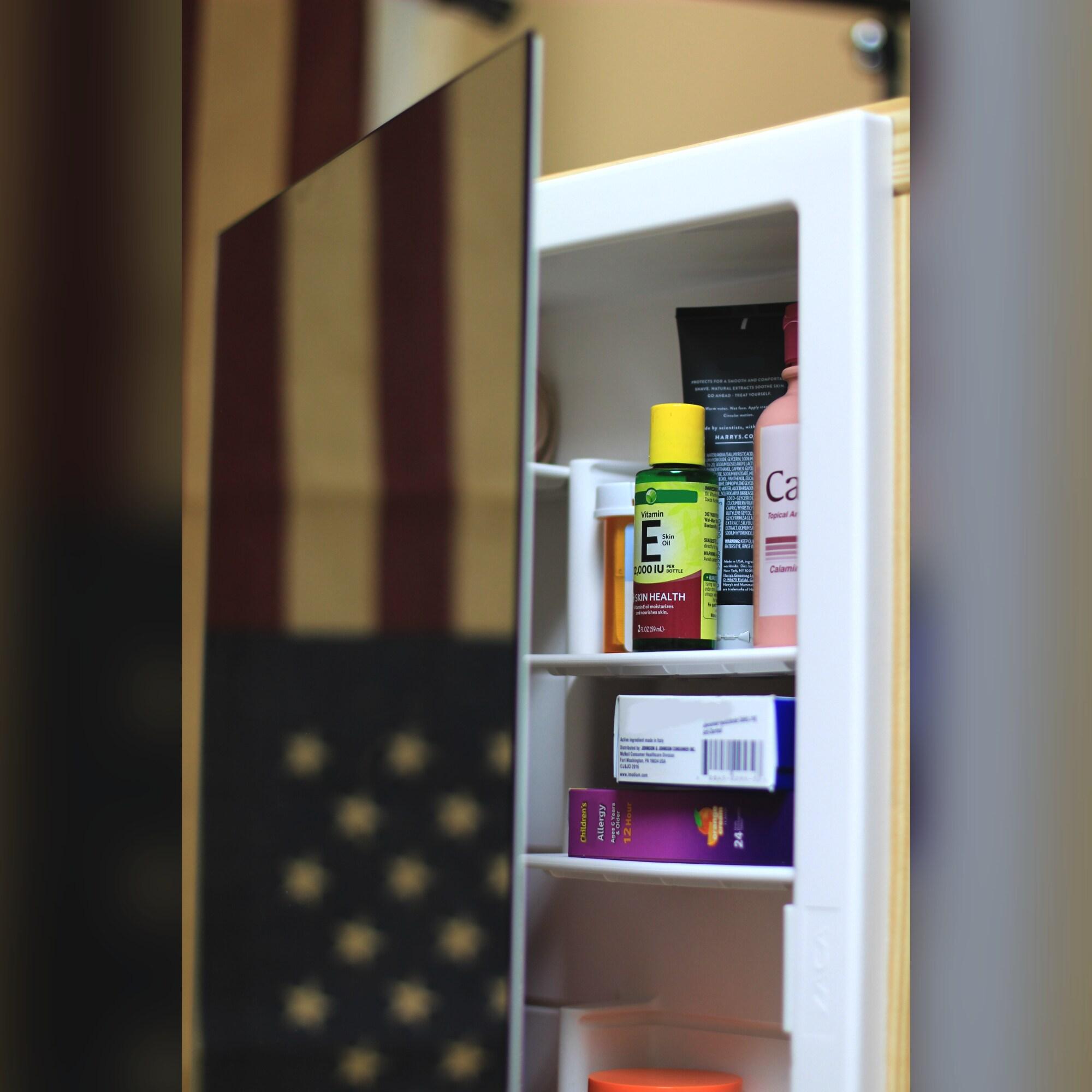 21-2-26-07 Media 16in x 26in Frameless Recessed Medicine Cabinet with 7 shelves