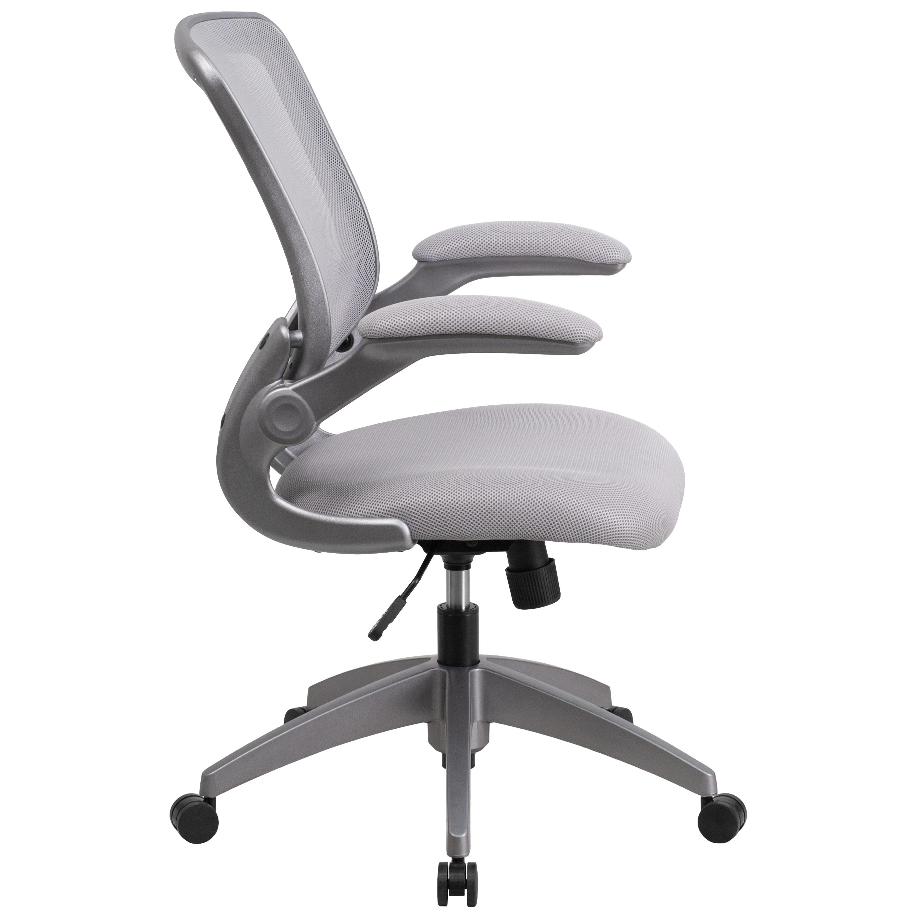 Flash Furniture Mid-Back Gray Mesh Swivel Ergonomic Task Office Chair with Gray Frame and Flip-Up Arms
