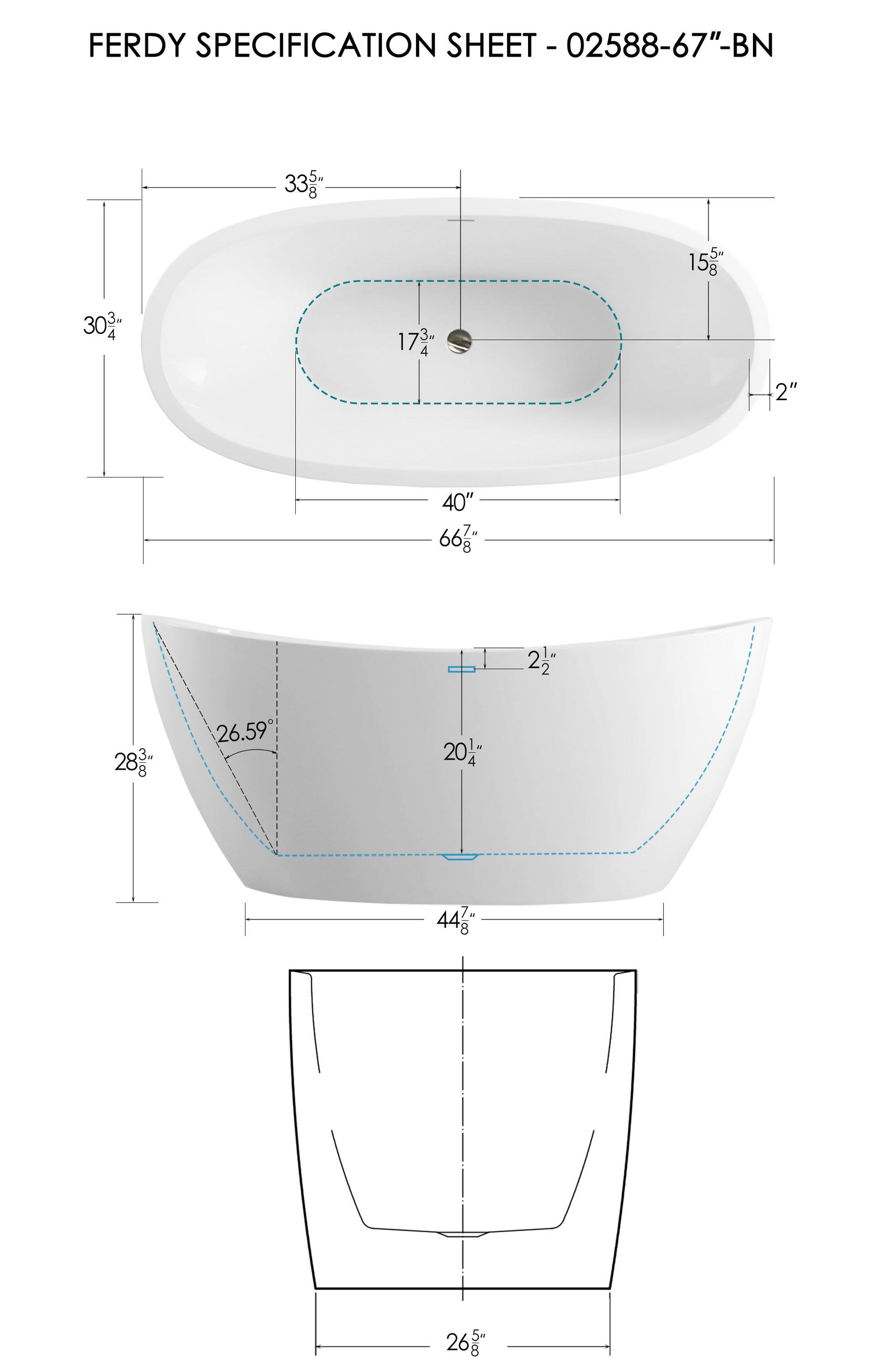 Naha Freestanding Soaking Acrylic Bathtub with Drain