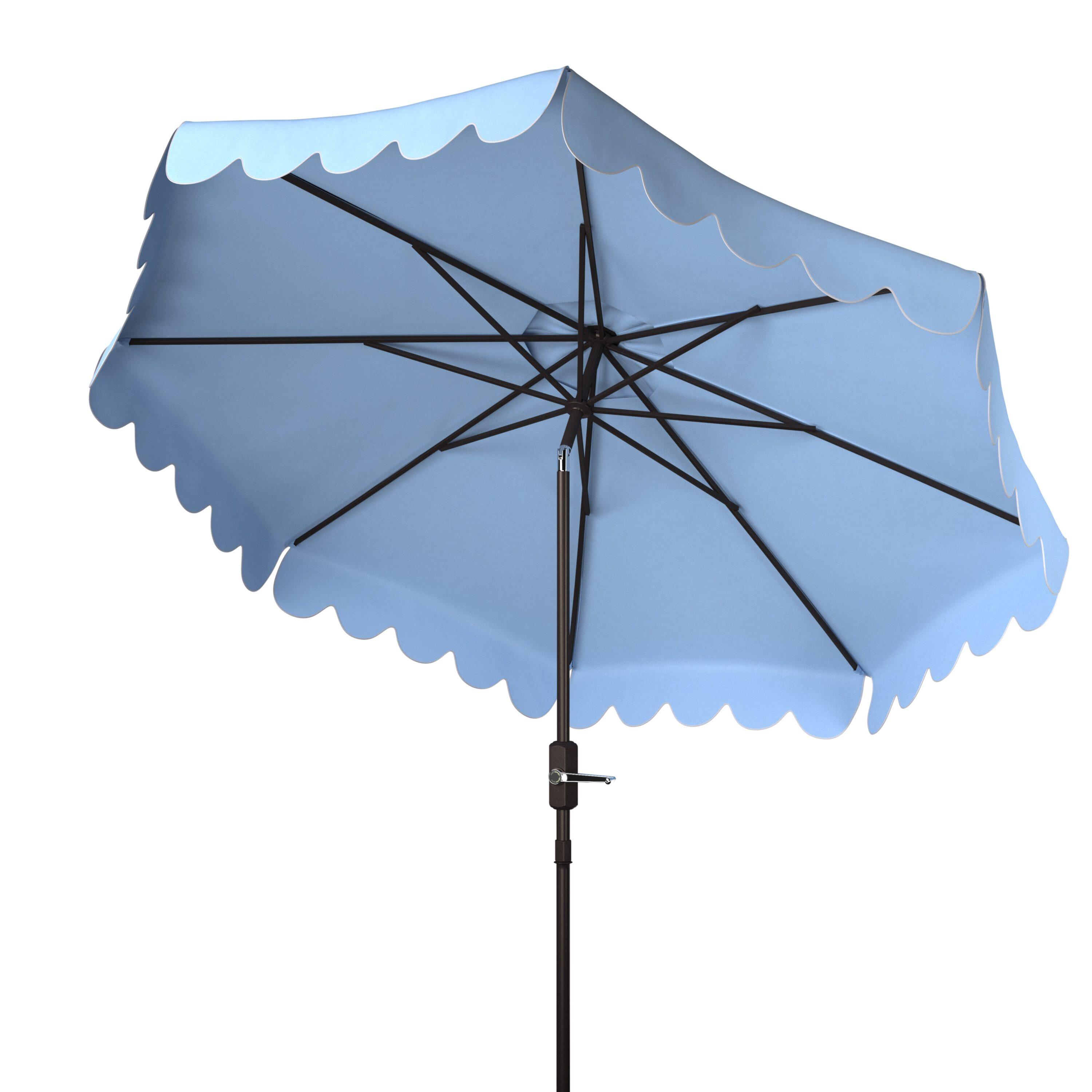 Venice Single Scallop 9Ft Crank Push Button Tilt Umbrella - PAT8010 - Baby Blue/White - Safavieh