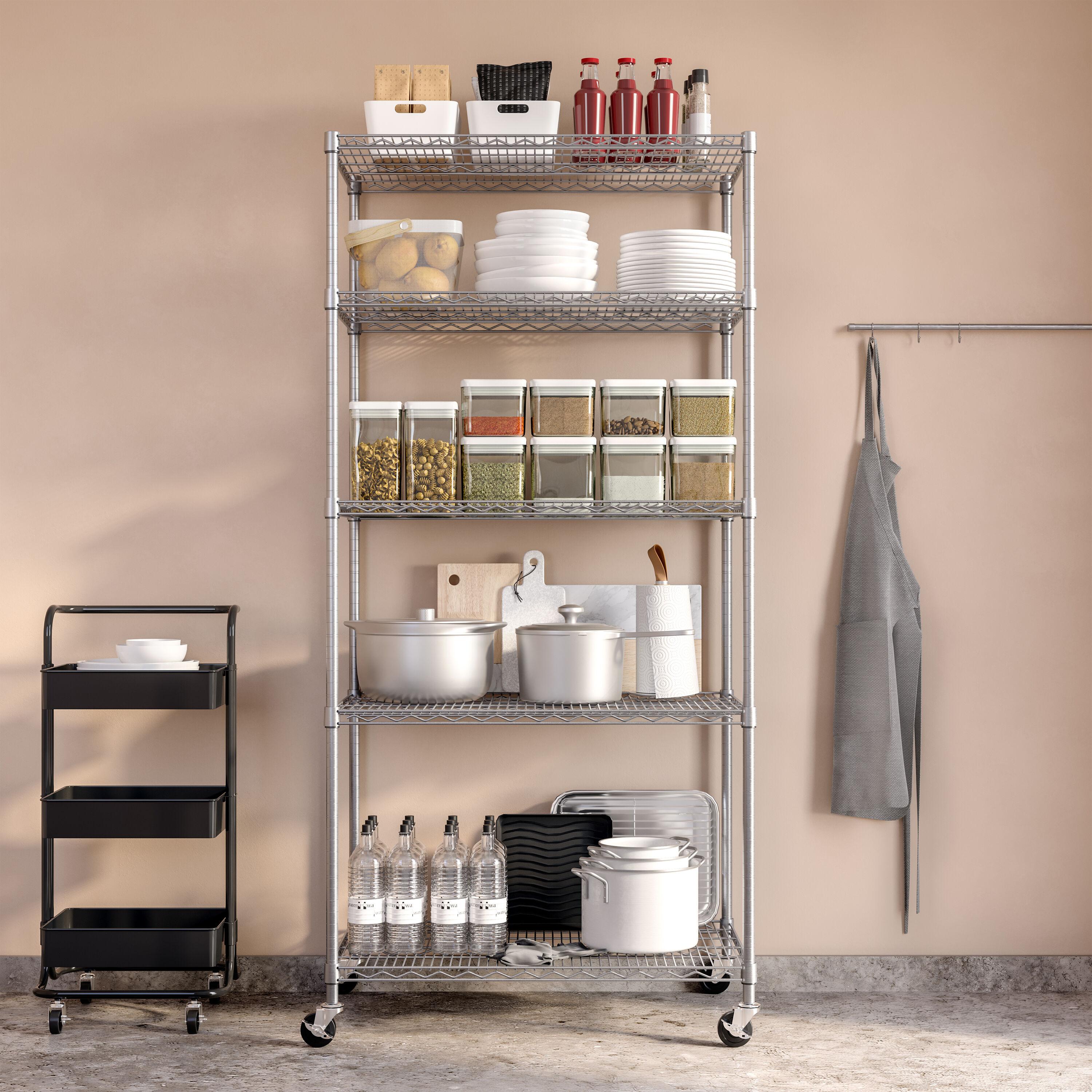 36'' W 5-Tier NSF-Certified Steel Shelving with Wheels