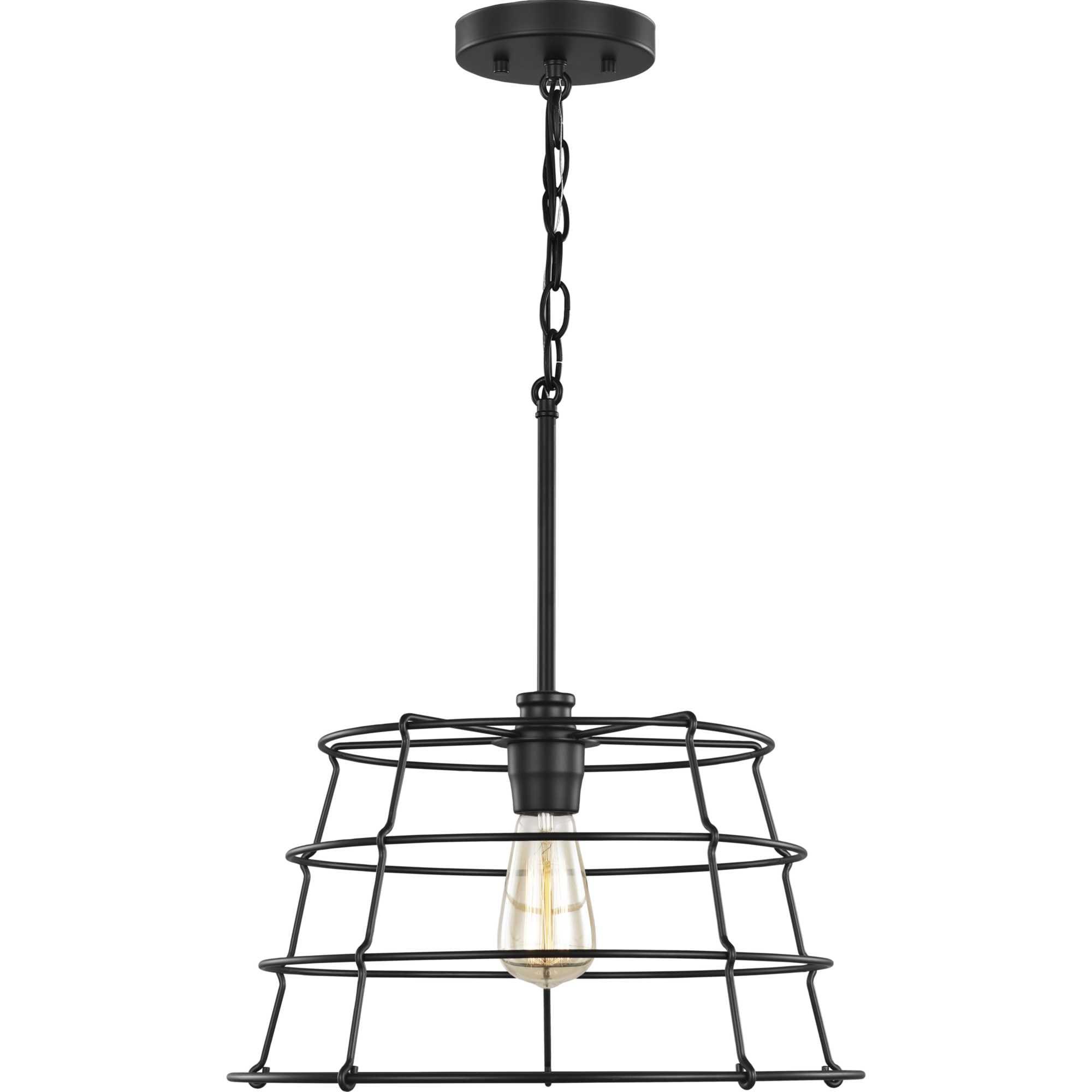 Progress Lighting Chambers 1-Light Pendant, Matte Black, Wire-Frame Shade
