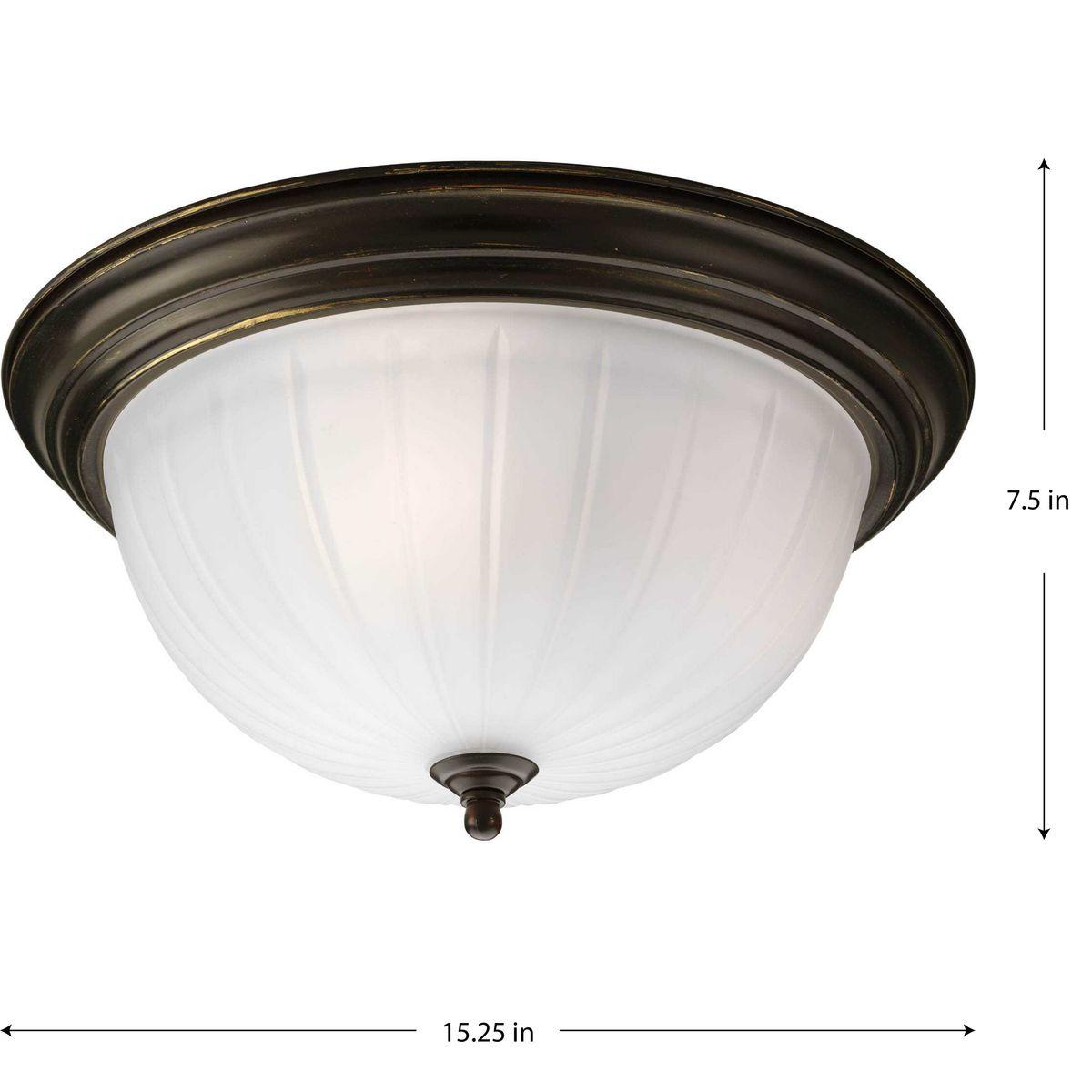 Progress Lighting, Melon, 3-Light Flush Mount, Antique Bronze, Etched Ribbed Melon Glass