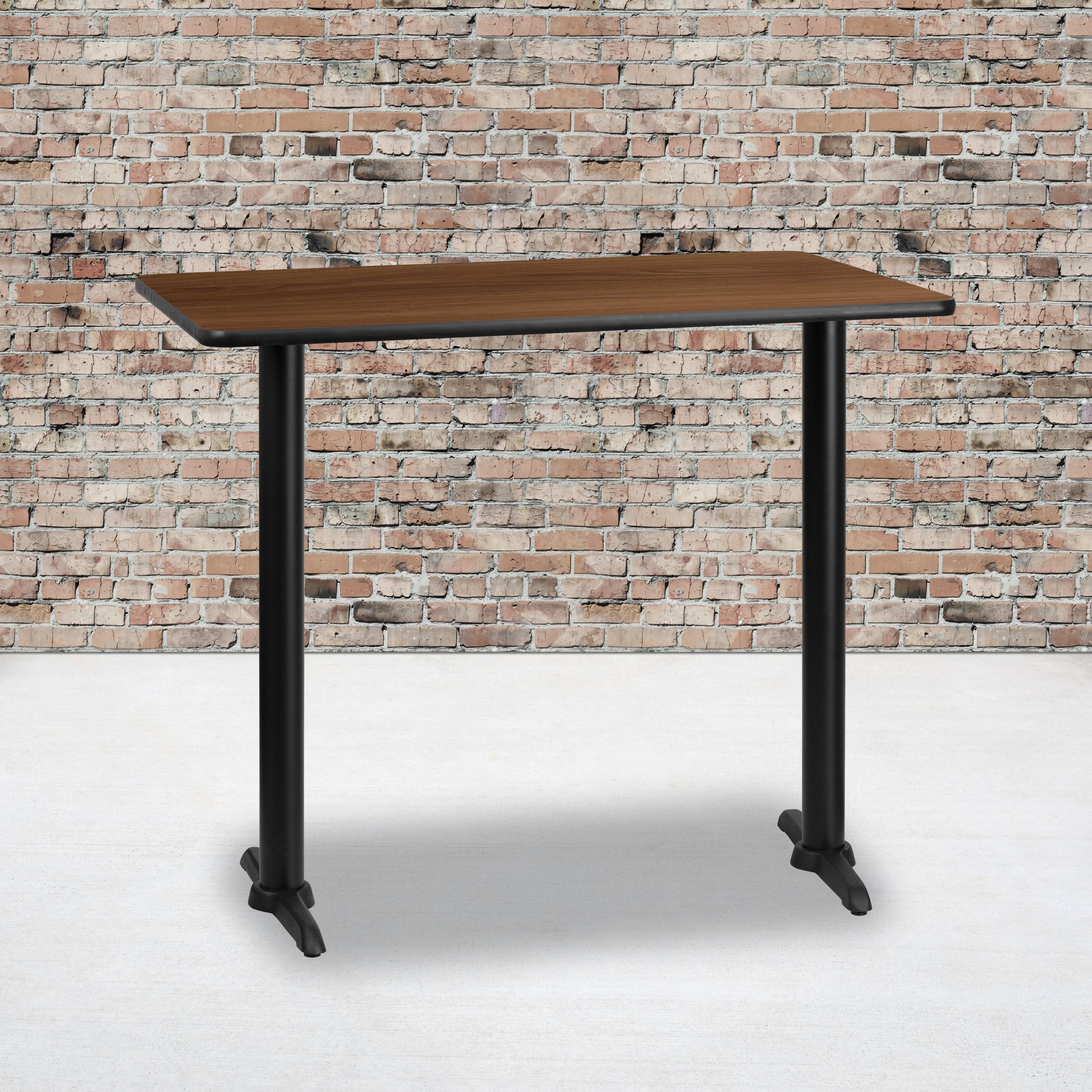 Flash Furniture Stiles 30'' x 48'' Rectangular Walnut Laminate Table Top with 5'' x 22'' Bar Height Table Bases