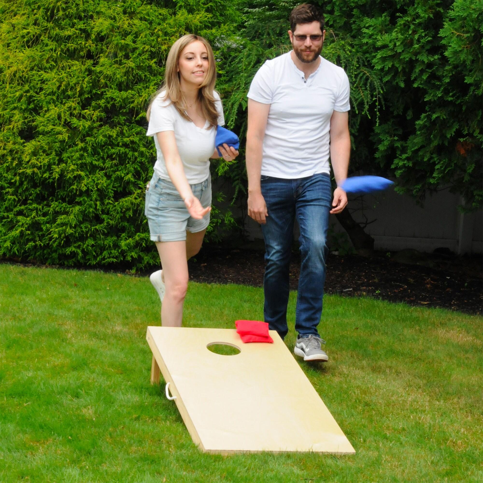 Driveway Games Regulation Size Wood Cornhole Game with All Weather Bean Bag for Storage, Sports, Recreation, and Outdoor Gaming, Natural