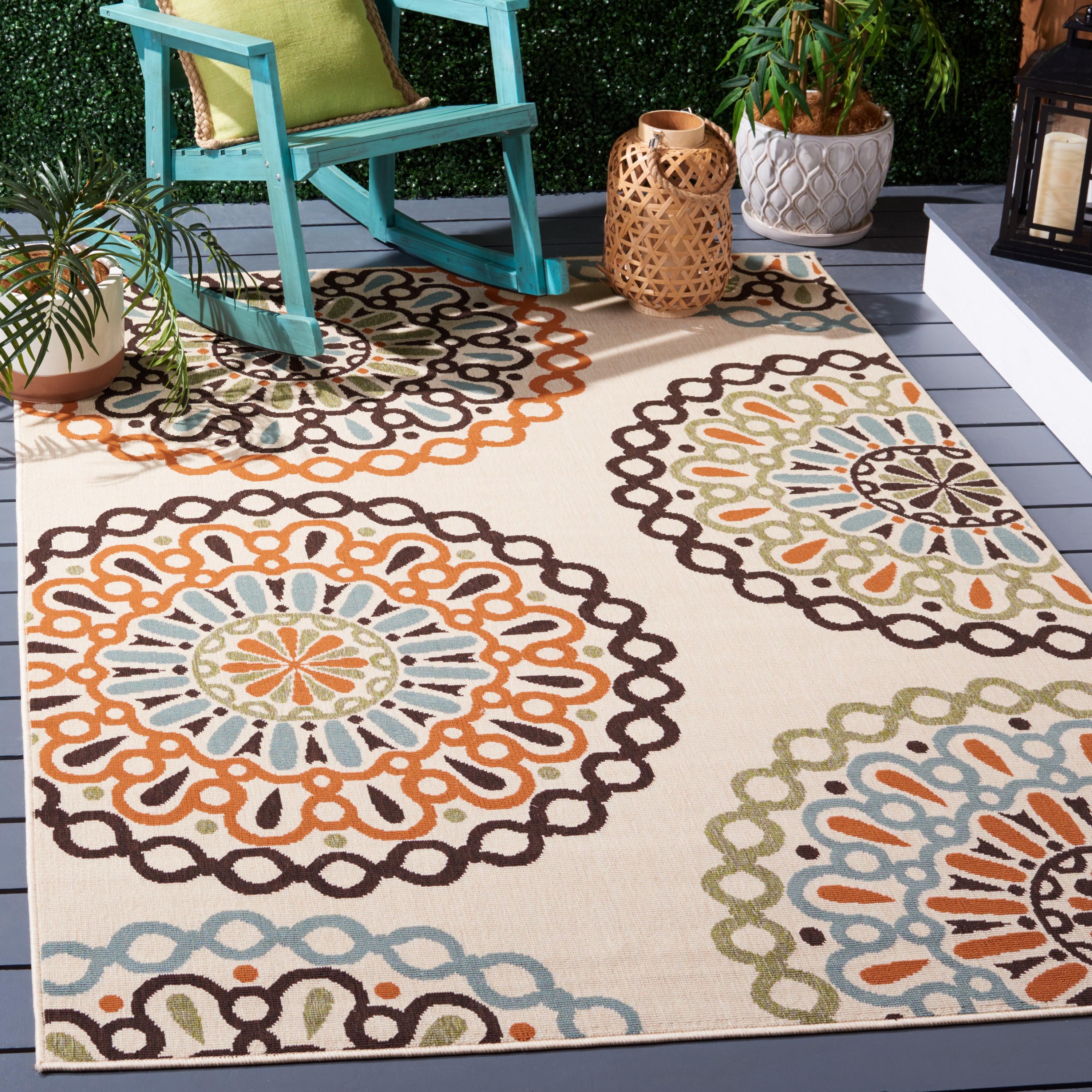 Veranda VER092 Power Loomed Indoor/Outdoor Accent Rug - Cream/Terracotta - 2'7"x5' - Safavieh