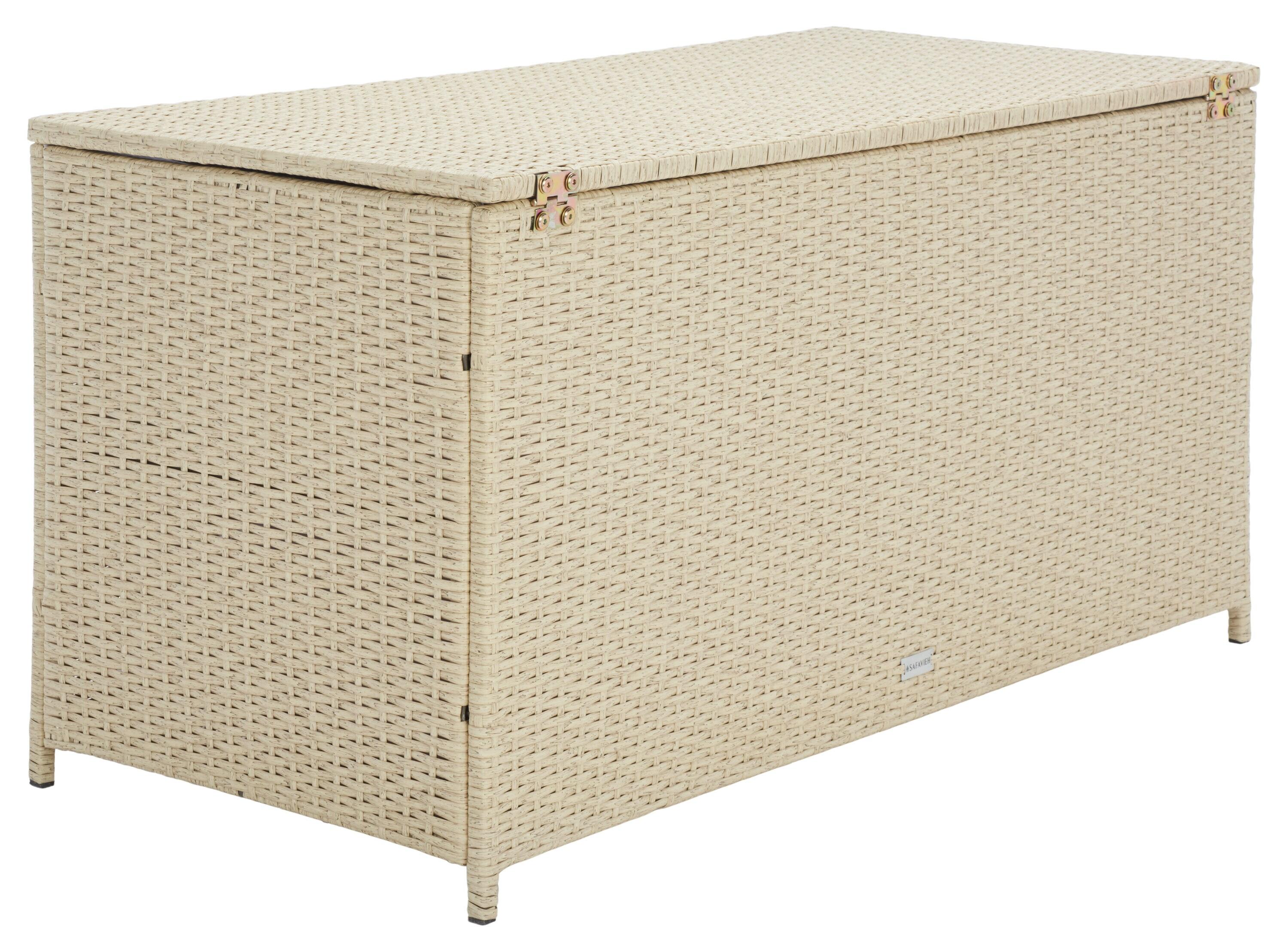 Oliveira Outdoor Cushion Deck Box - Beige/White Cushion - Safavieh