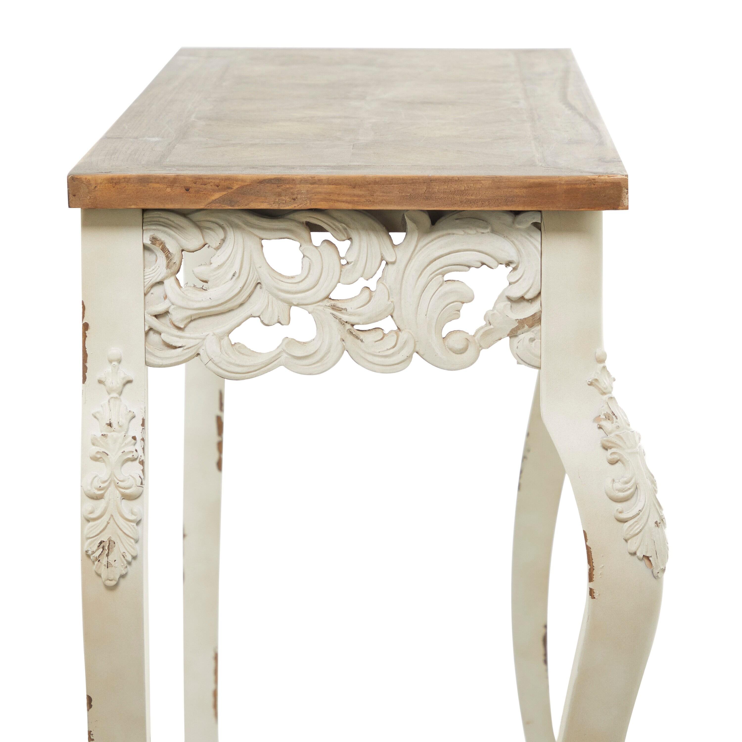 Wood Parisian Design Floral Ornate Detailing Console Table White - Olivia & May