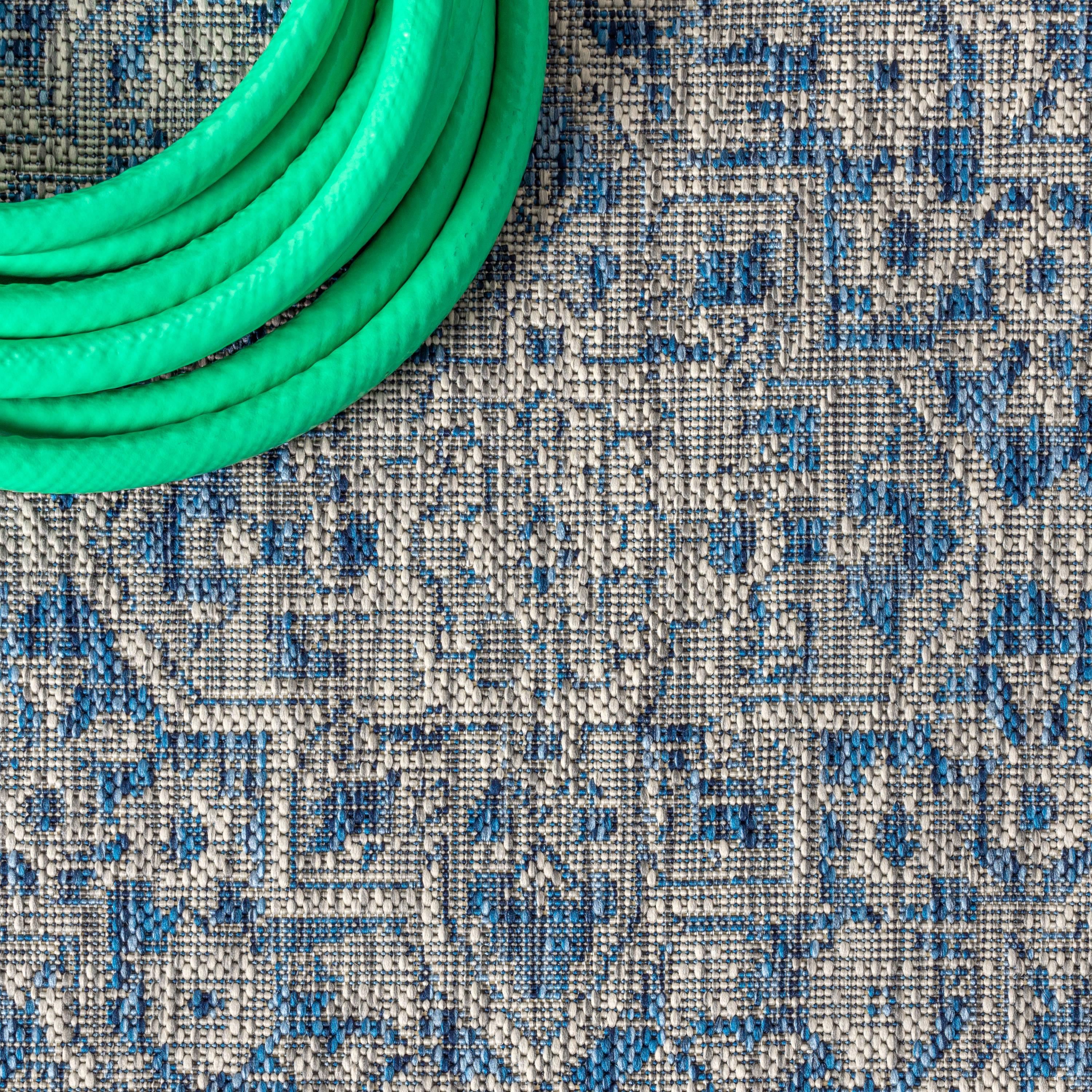 3'x5' Rozetta Boho Medallion Textured Weave Indoor/Outdoor Area Rug, Gray/Navy - JONATHAN Y