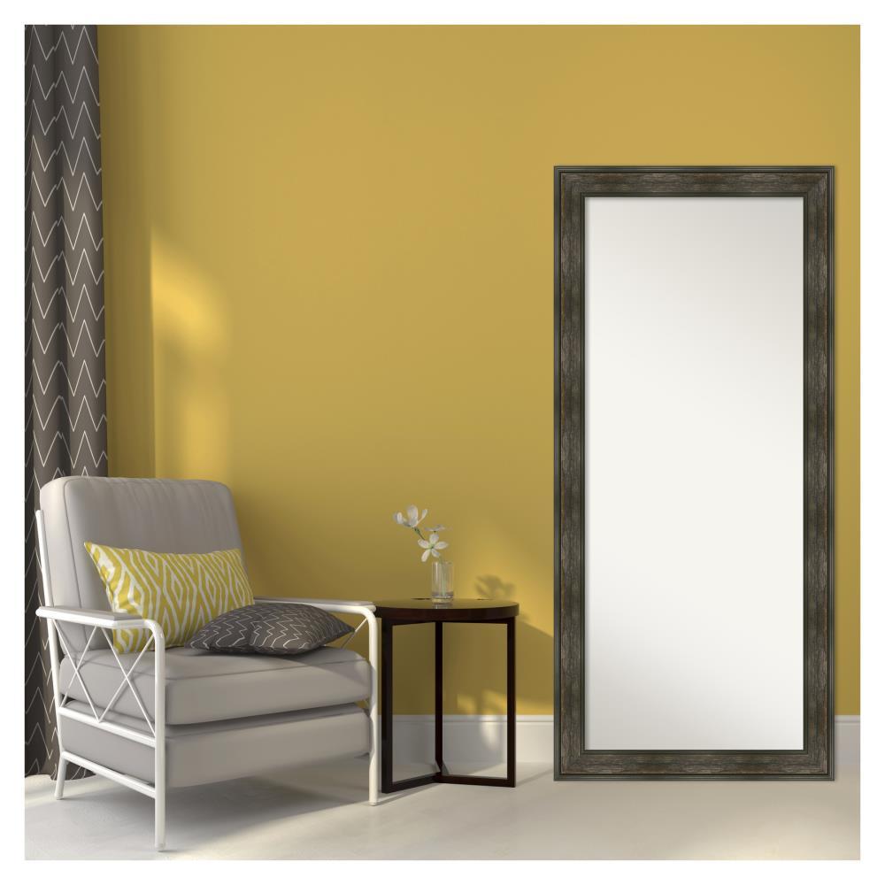 30" x 66" Non-Beveled Rail Rustic Char Full Length Floor Leaner Mirror - Amanti Art: Polystyrene Frame, Spot Clean