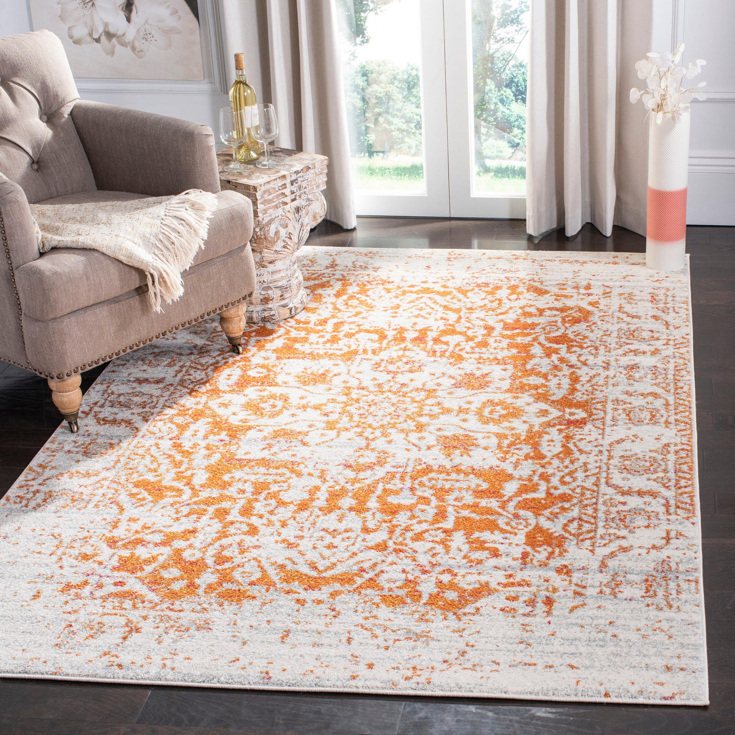 Madison MAD603 Power Loomed Area Rug - Orange/Ivory - 6'7"x6'7" - Safavieh.