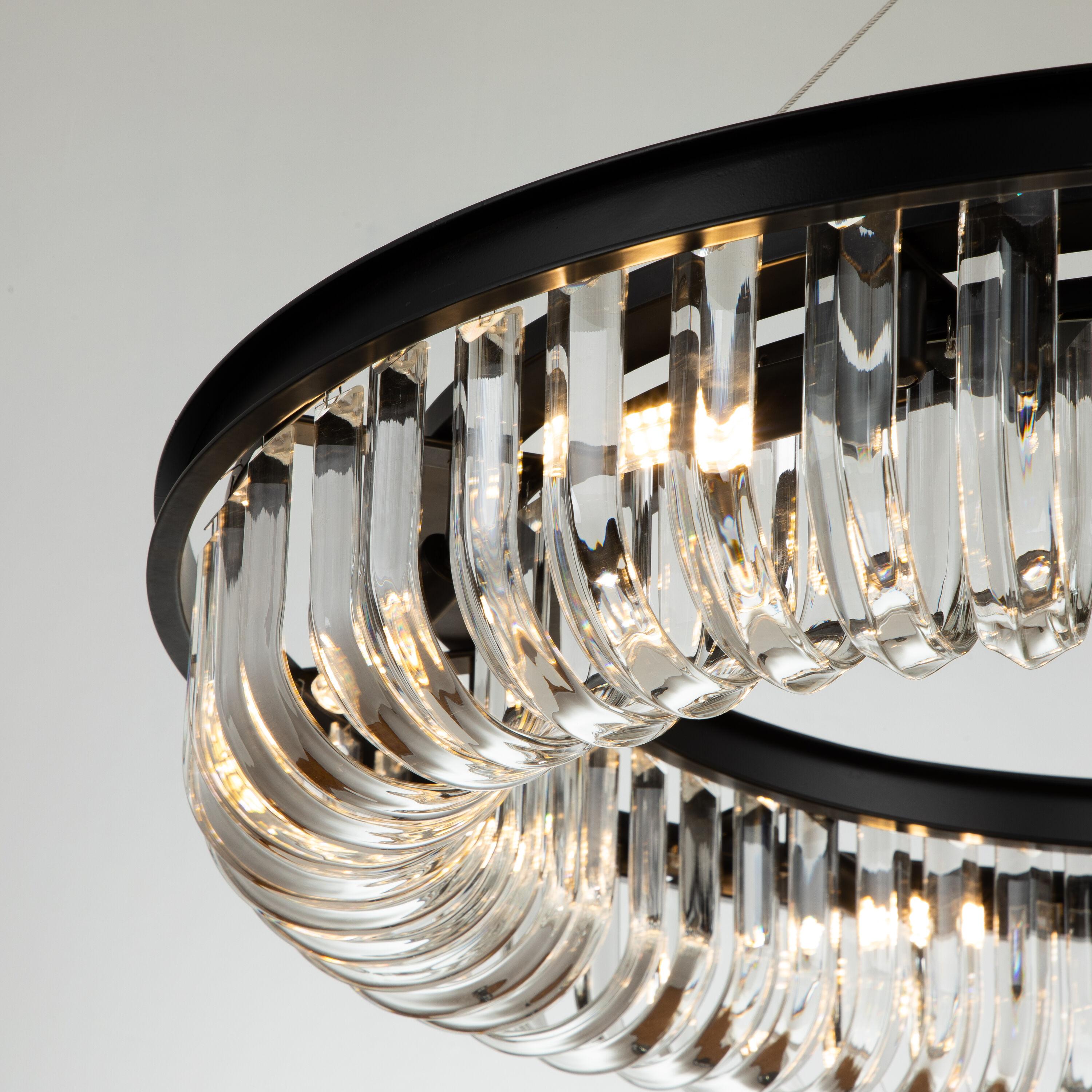 AloaDecor 8-Lights Modern Cylinder 25"  Wagon Wheel Matte Black Chandelier With Glass Accents - W:25.6"