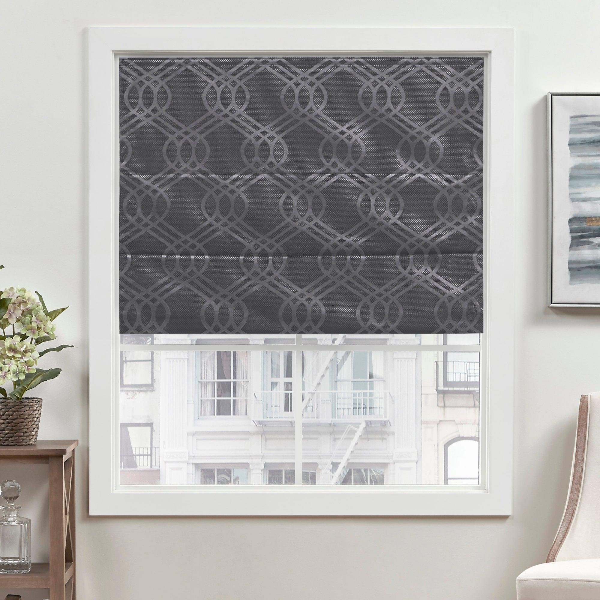 Gray Woven Jacquard Cordless Blackout Roman Shade