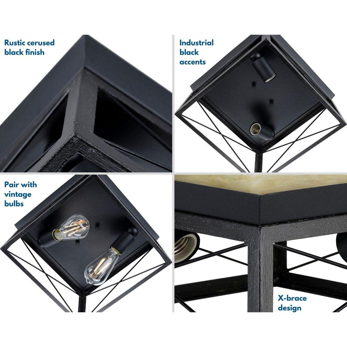Progress Lighting, Briarwood, 2-Light Flush Mount, Textured Black, Faux-Painted Wood Enclosure