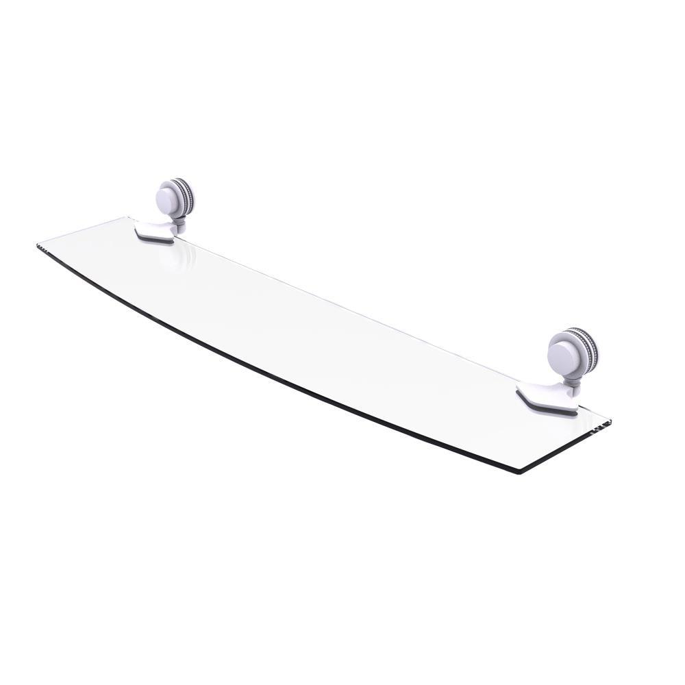 Matte White 24 Inch Glass Shelf with Brass Brackets