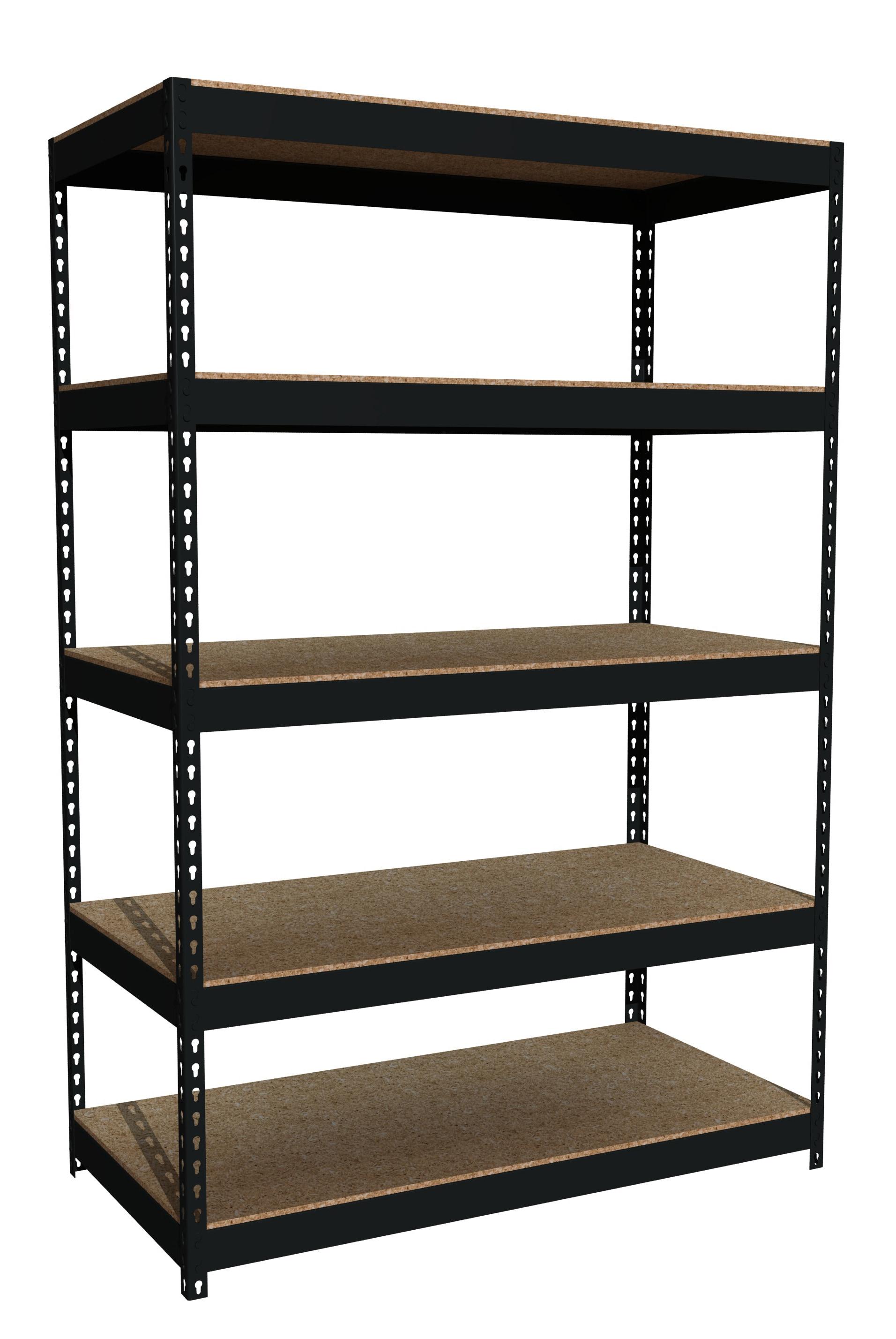 Black Heavy-Duty Riveted Steel 5-Shelf Unit with Particle Board