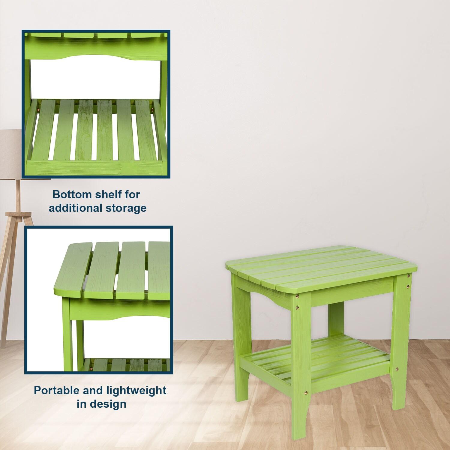 Shine Company Rectangular Traditional Wood Indoor/Outdoor Side Table in Green