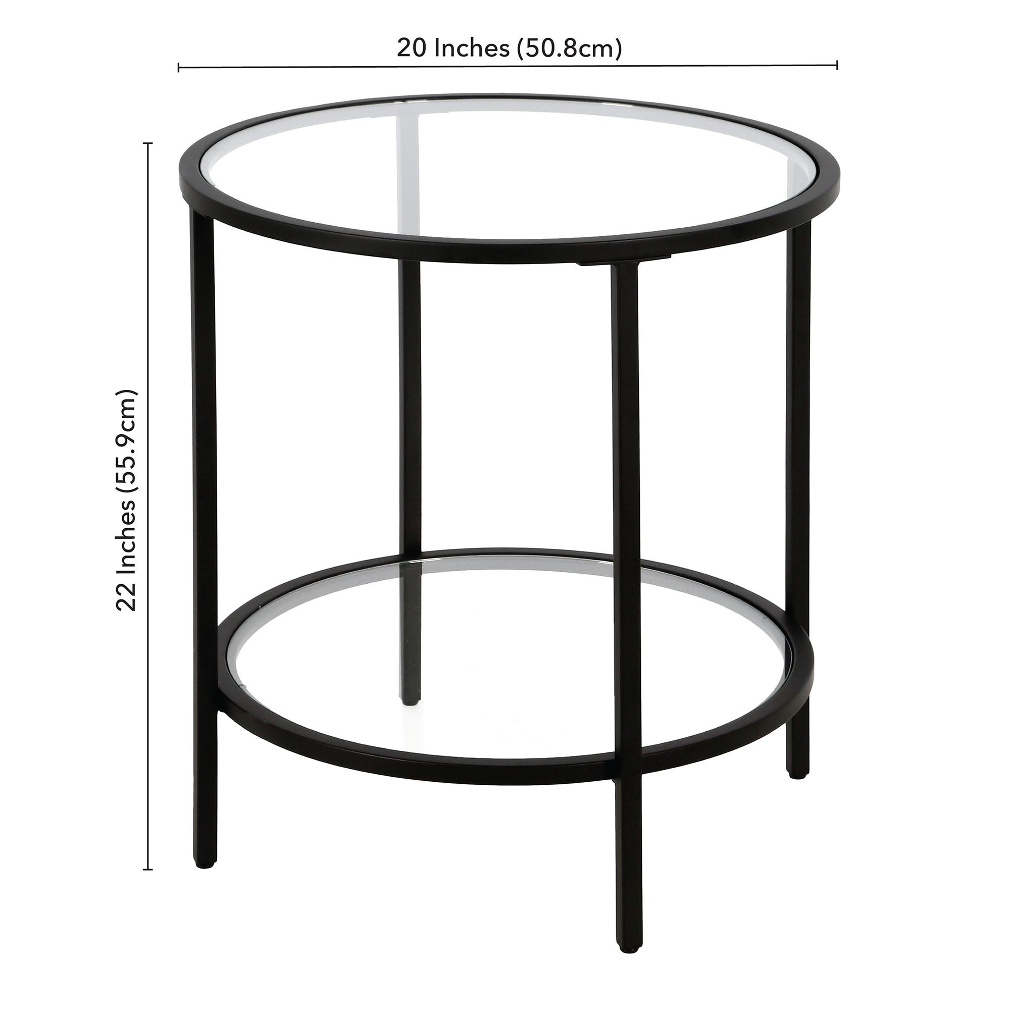 Black Bronze Round Side Table with Glass Shelf - Henn&Hart