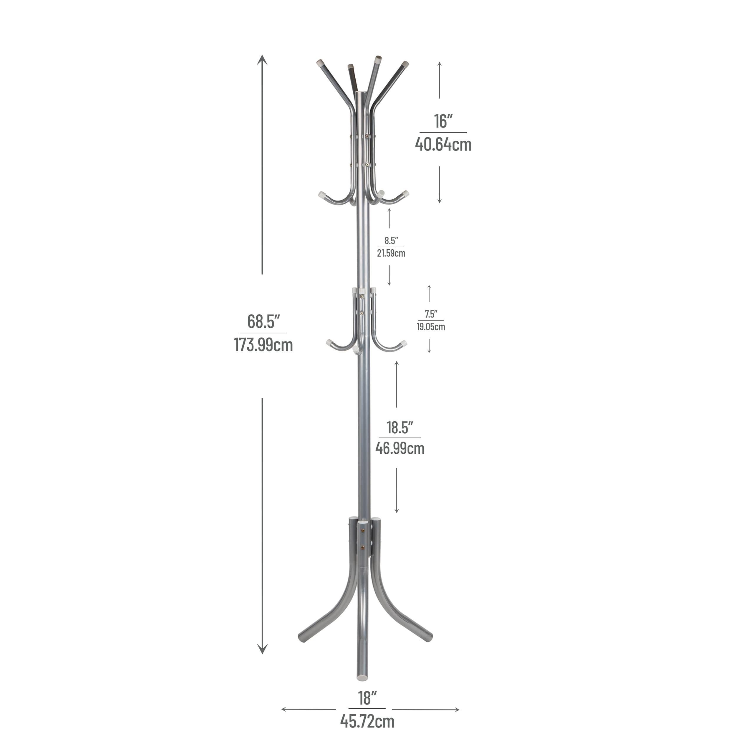 Mind Reader 3-Tier Standing Coat Rack, 11 Hooks, Silver