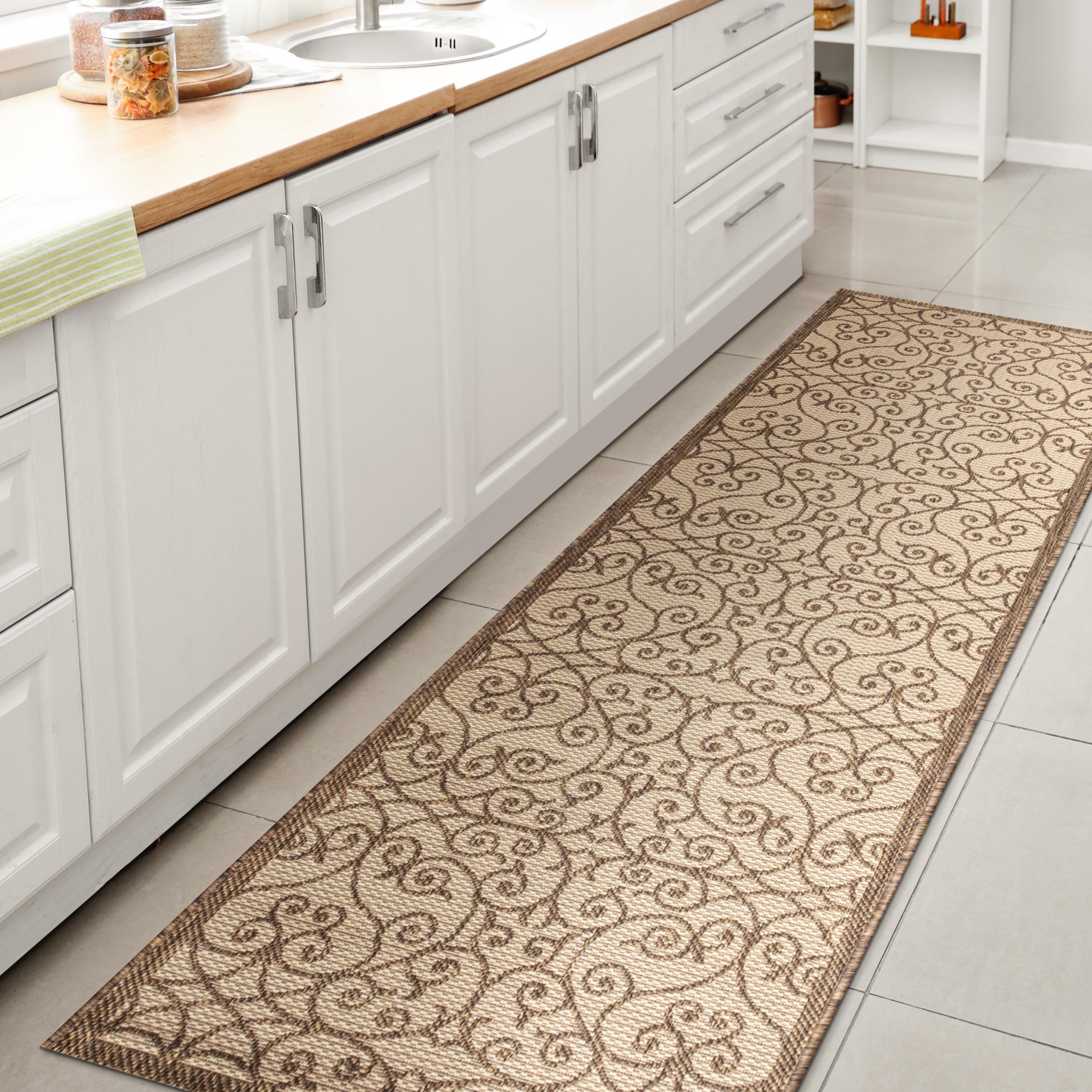 2'x8' Madrid Vintage Filigree Textured Weave Indoor/Outdoor Runner Rug, Beige/Brown - JONATHAN Y