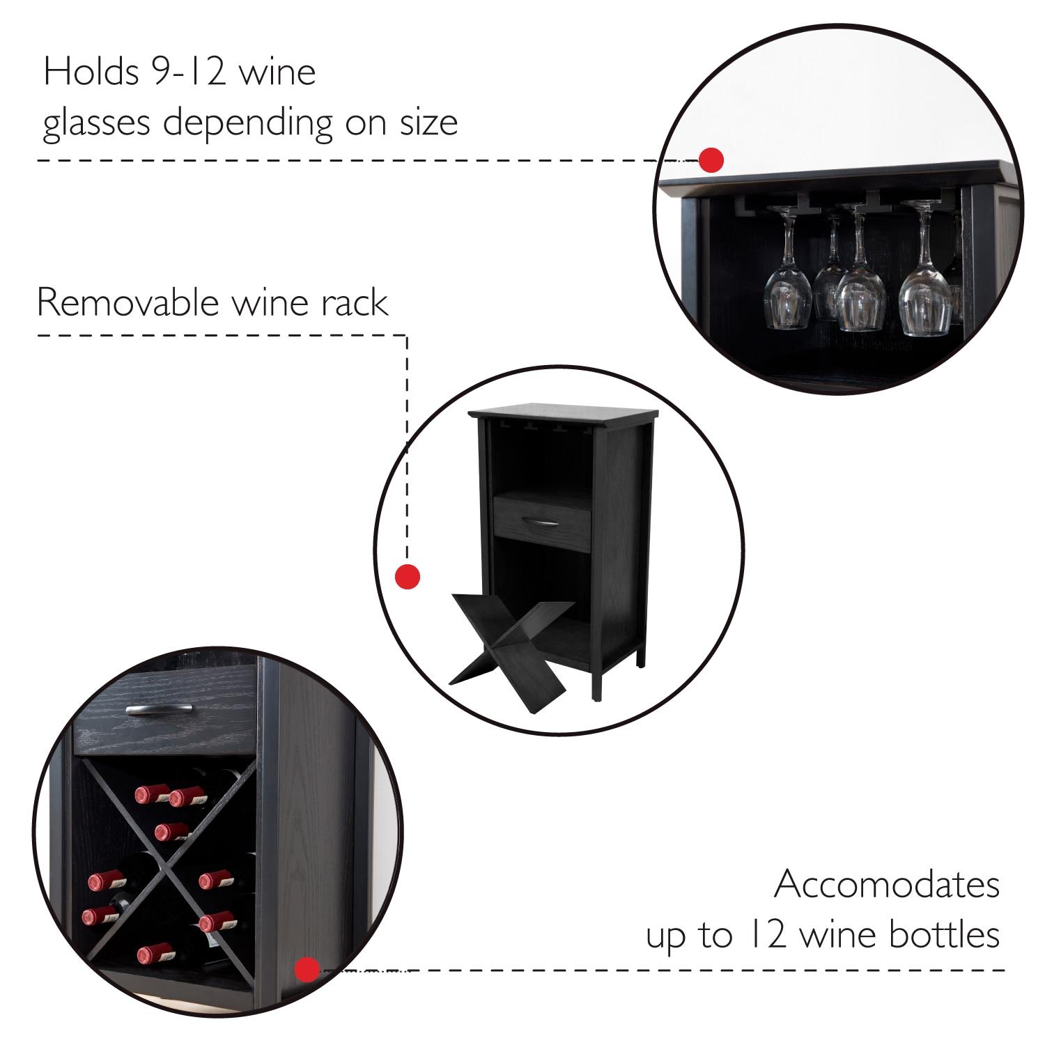 Leick Home Leah Mini Bar Cabinet for Stemware and Bottle Storage, Black