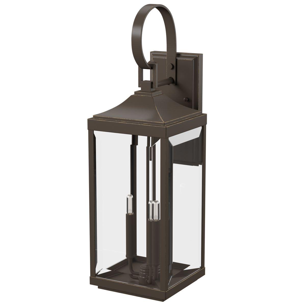 Progress Lighting Gibbes Street 3-Light Wall Lantern in Antique Bronze with Clear Beveled Glass Shade