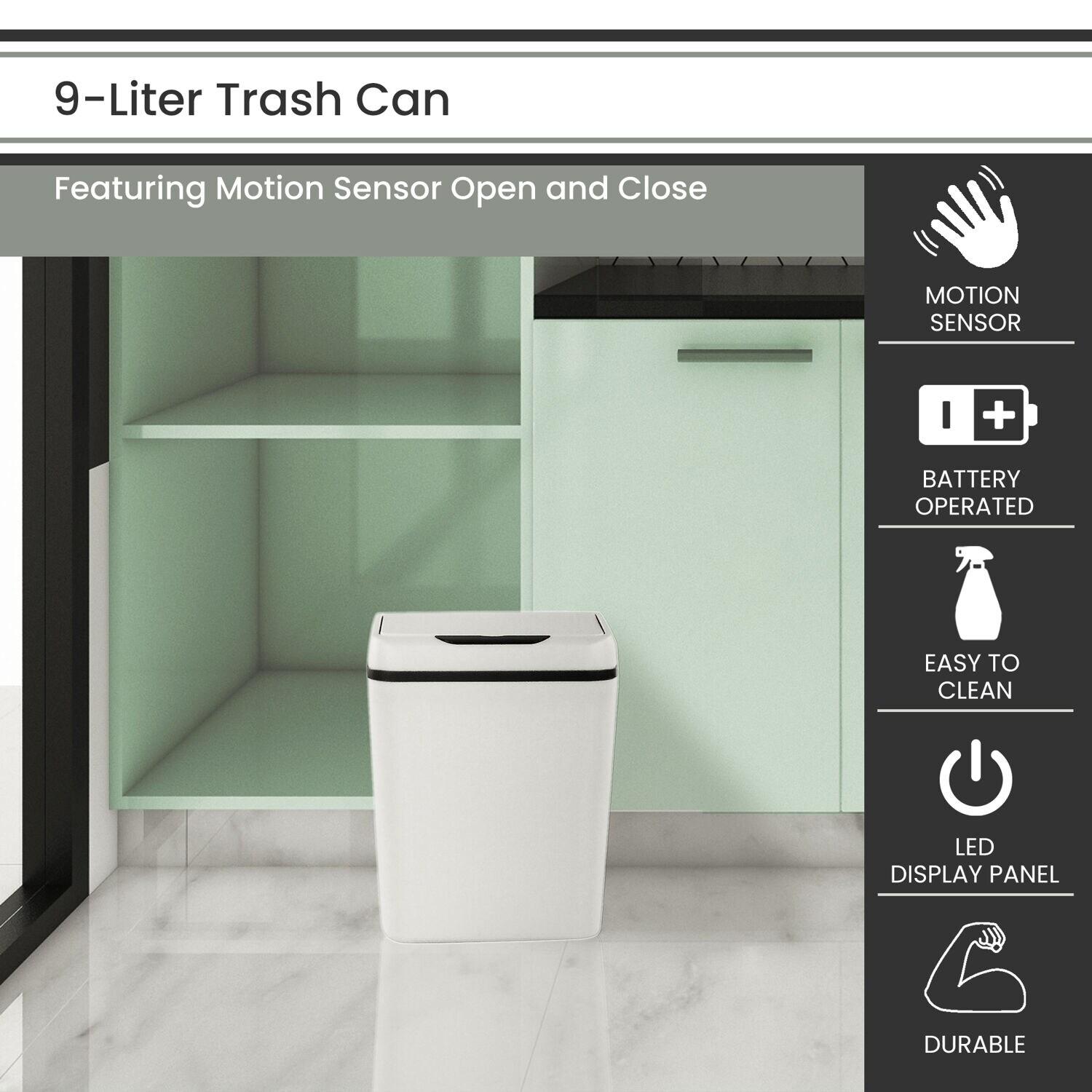 White Plastic Touchless Motion Sensor Trash Can, 2.3 Gallons