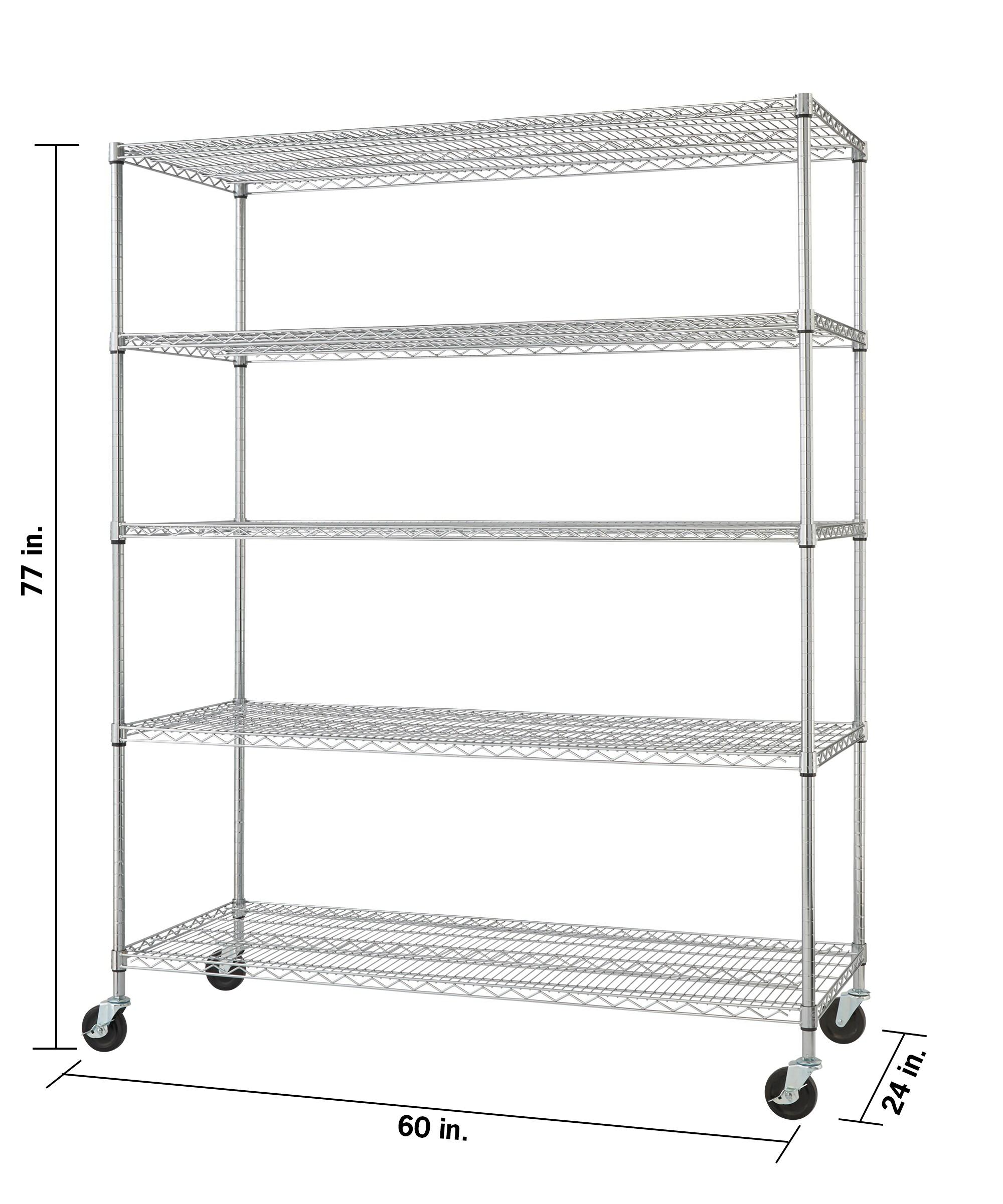 TRINITY EcoStorage 5-Tier NSF Rolling Steel Wire Shelving Unit w/ Wheels (60 in. W x 24 in. D)