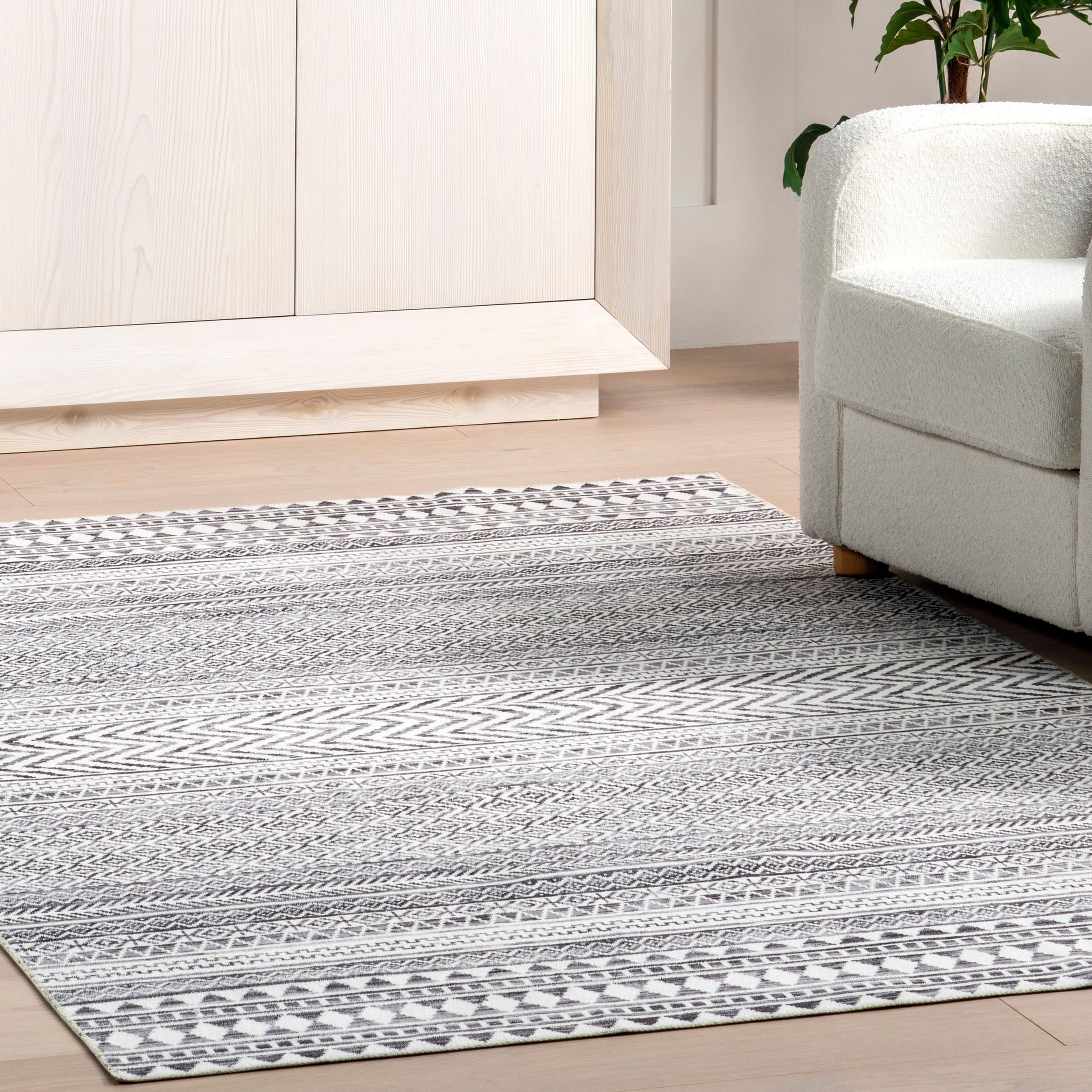 Nuloom Kira Striped 5x8 Machine Washable Indoor Area Rug for Living Room Bedroom Dining Room Kitchen, Grey/Ivory