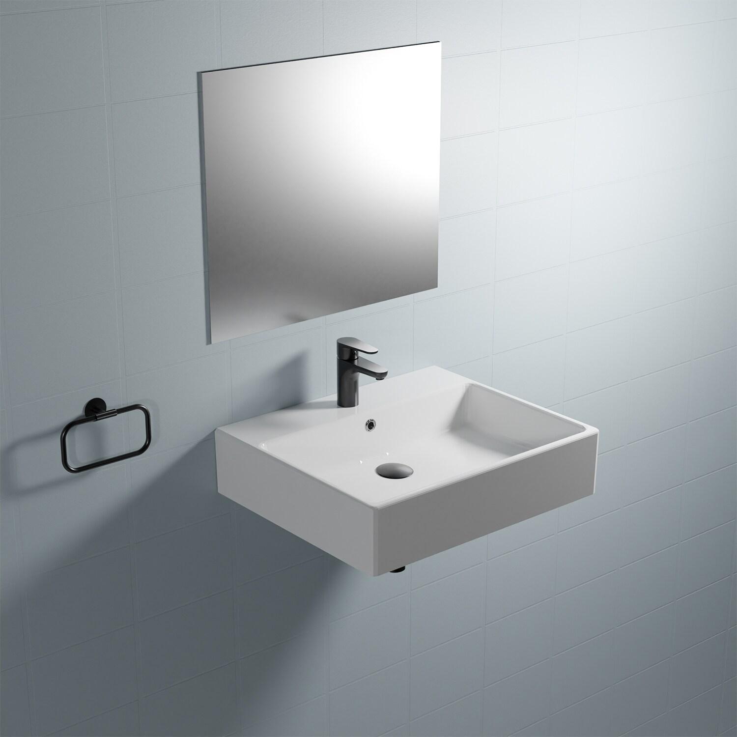 Simple 60.50A.01 Wall Mount/Vessel Bathroom Sink in Ceramic White with One Faucet Hole