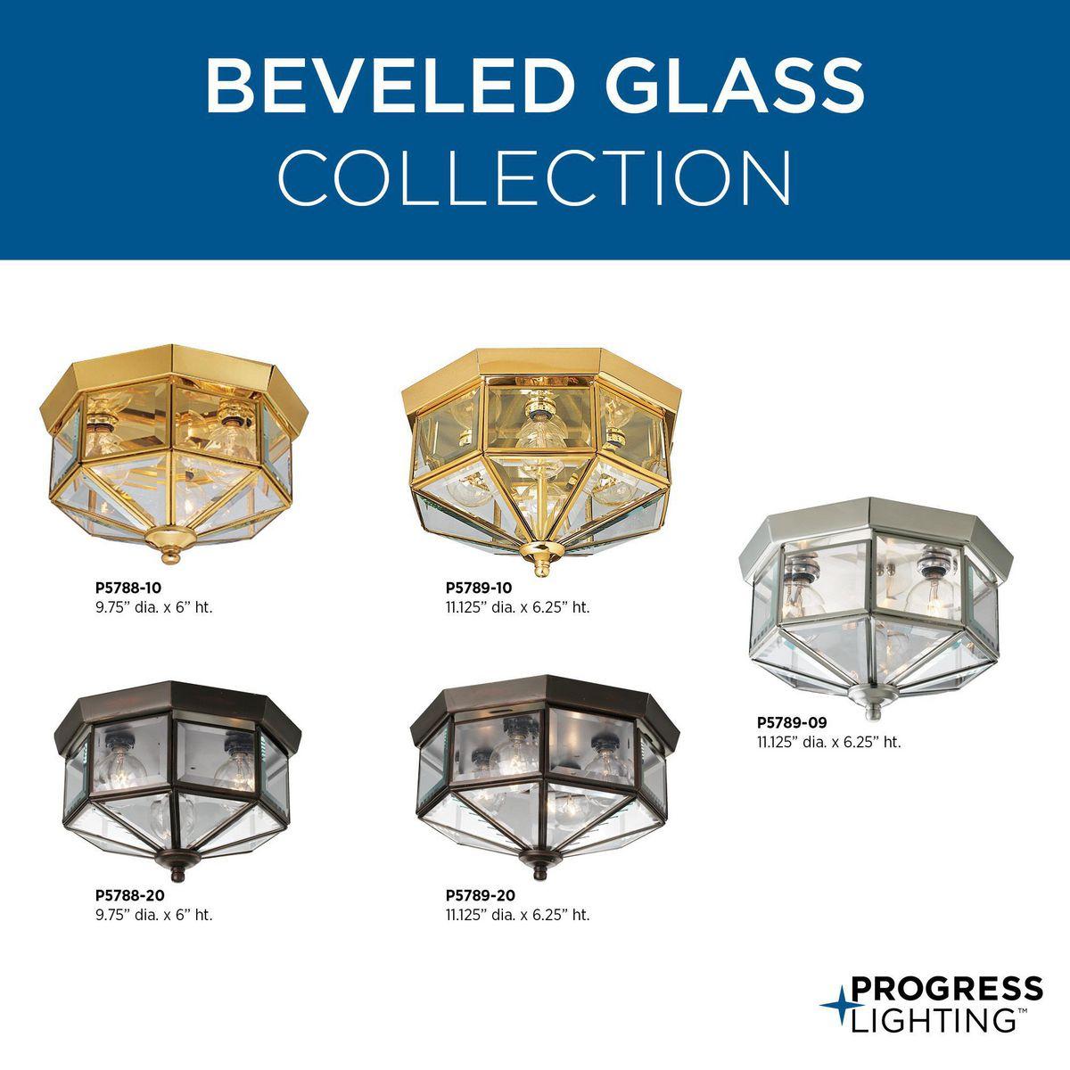 Progress Lighting, Hide-a-lite Iii, 3-Light Flush Mount, Antique Bronze, Clear Beveled Glass, Brass Material