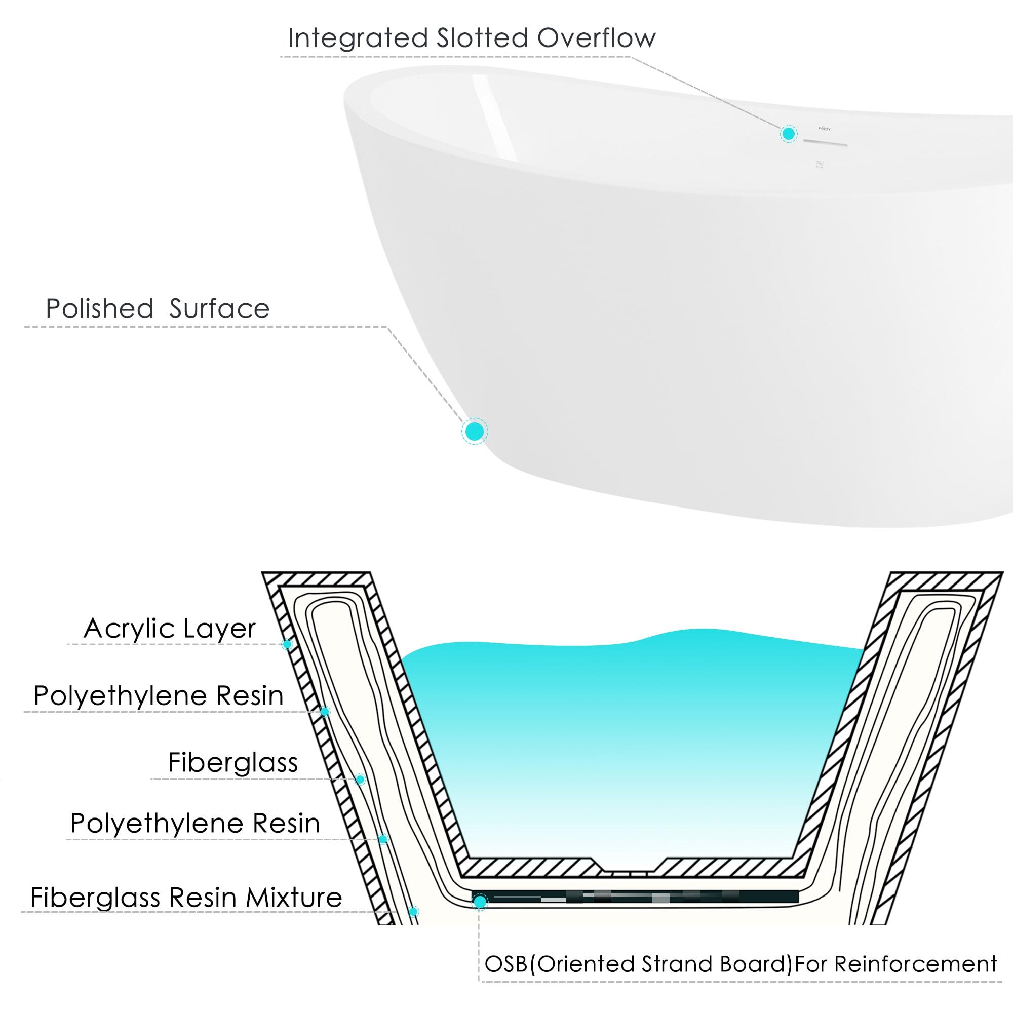 Naha Freestanding Soaking Acrylic Bathtub with Drain