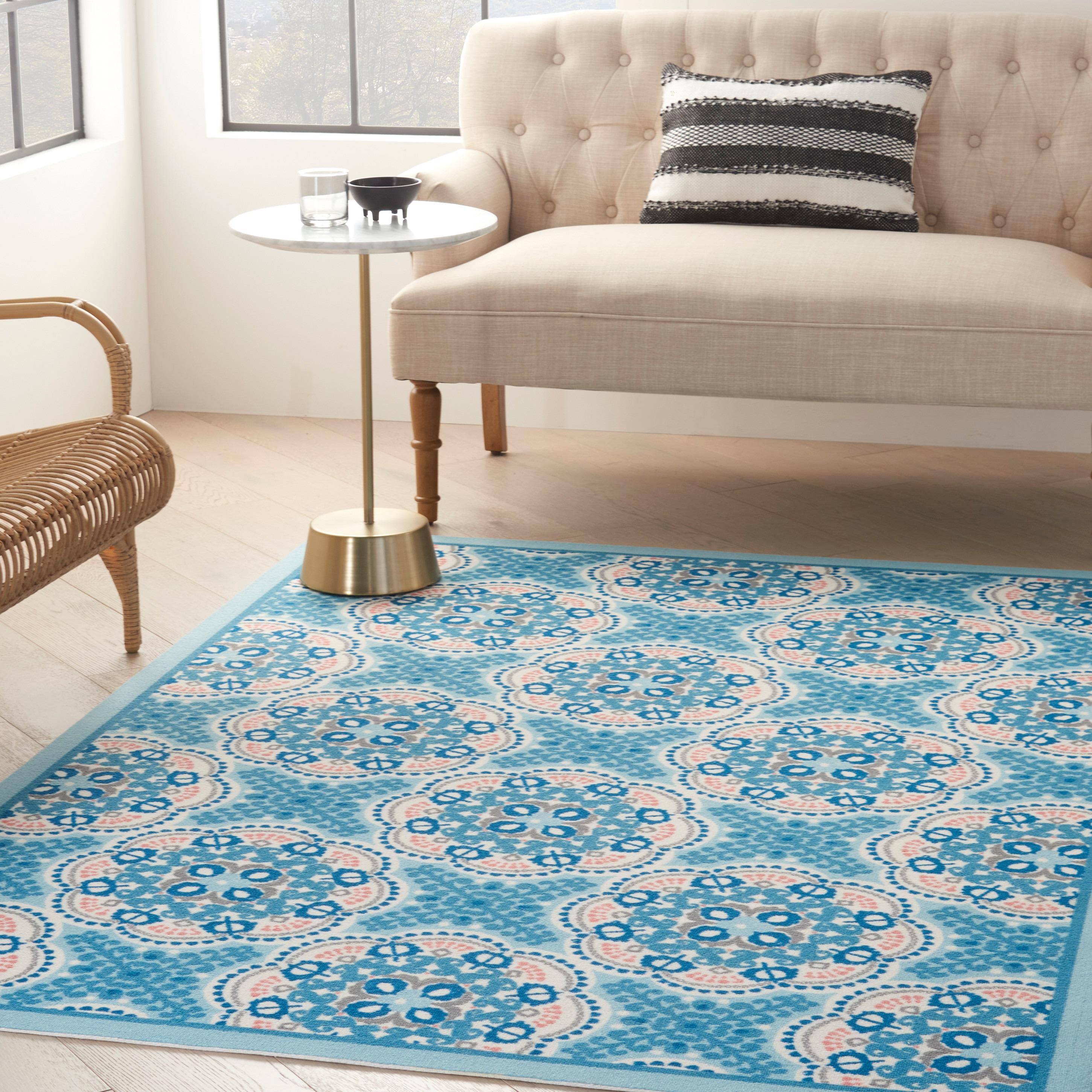 Floral Blue Outdoor Area Rug